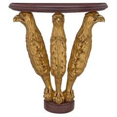 Console demi-lune en bois doré de style néoclassique autrichien du début du XIXe siècle