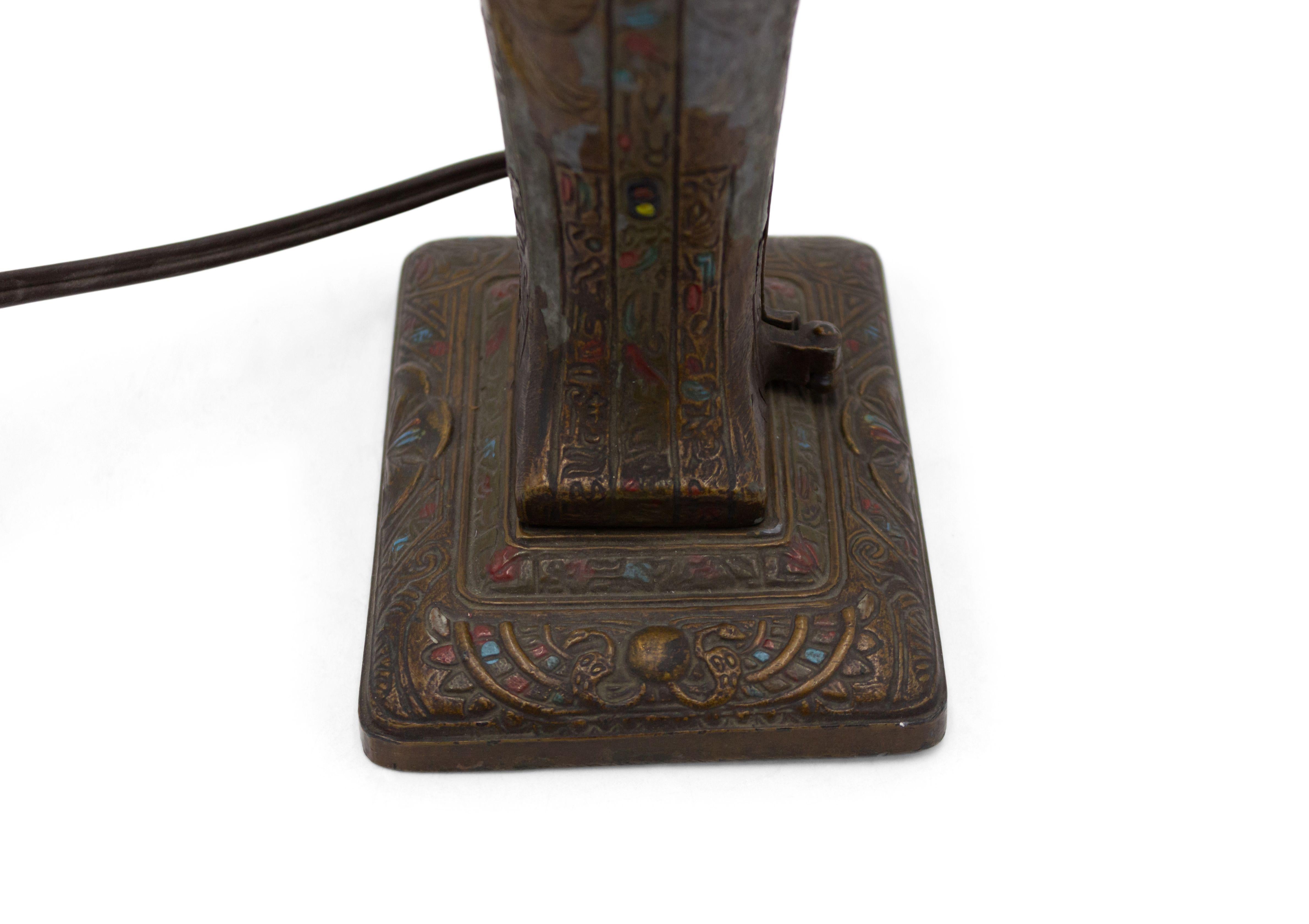 American Austrian Egyptian Revival Style Bronze Sarcophagus Metamorphic Table Lamp
