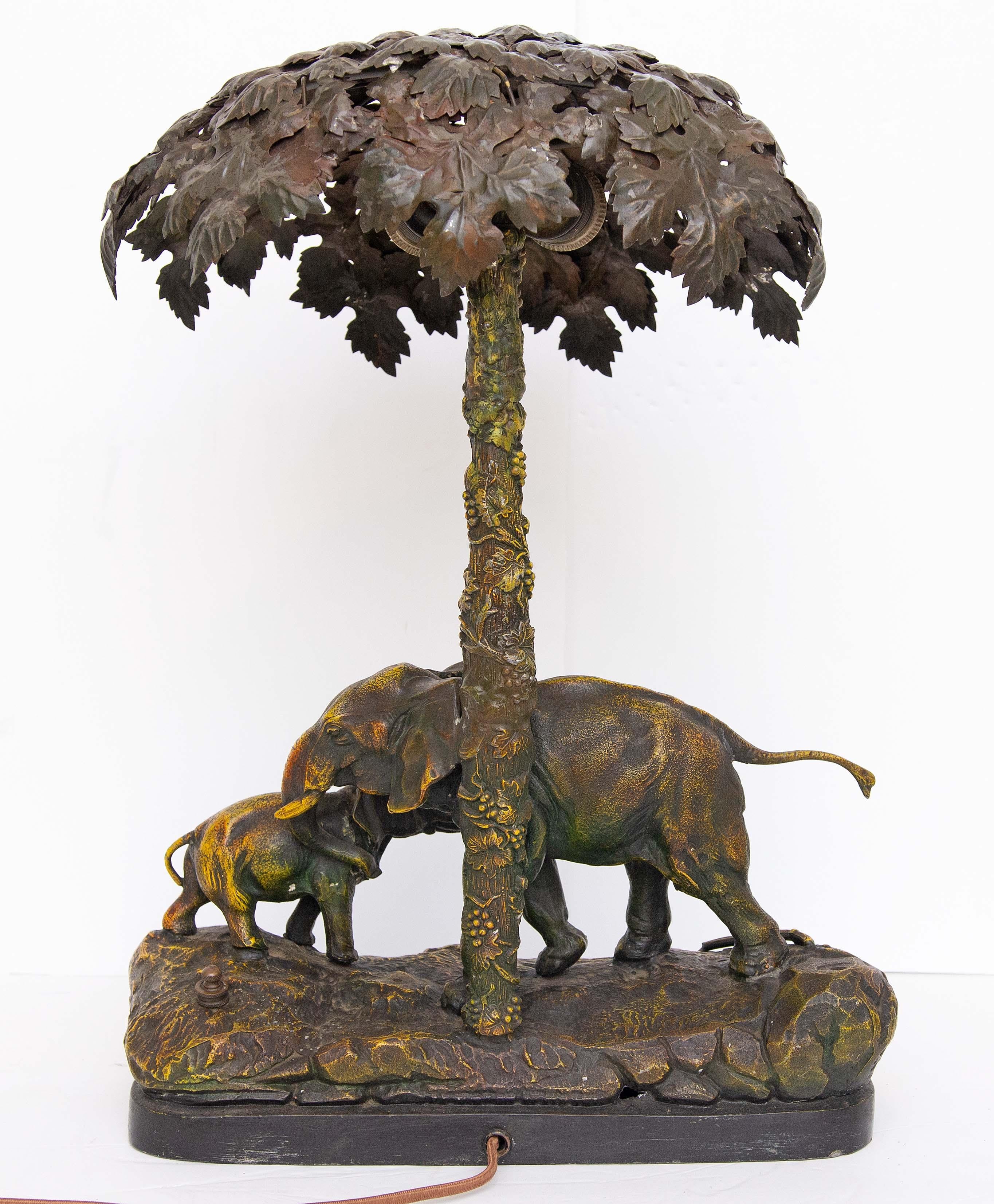 Austrian Elephant Sculpture Lamp Early 20th Century In Good Condition In Rochester, NY
