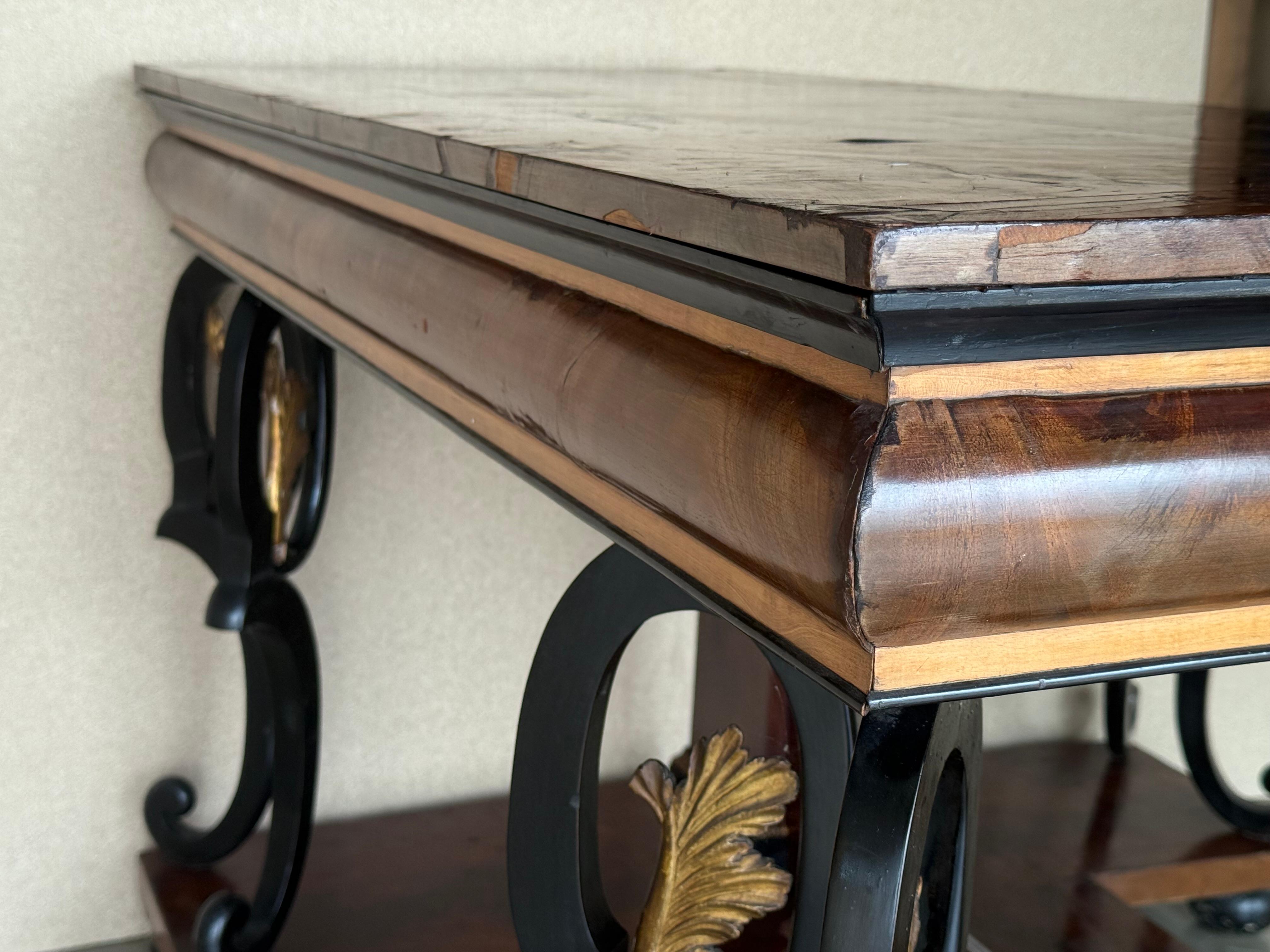 Austrian Empire Console Table with back mirror and Swan Pedestals For Sale 4