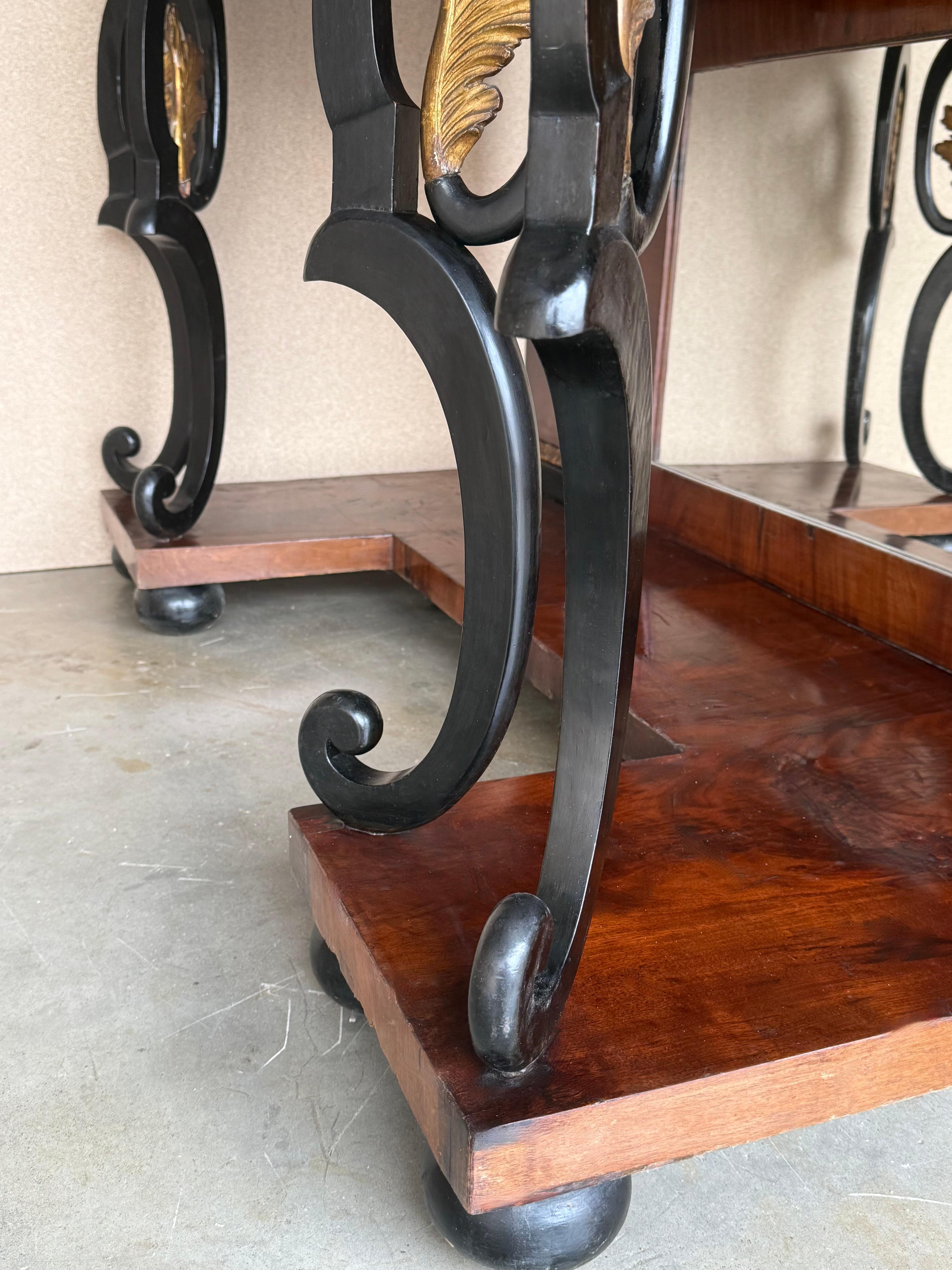 Austrian Empire Console Table with back mirror and Swan Pedestals For Sale 5