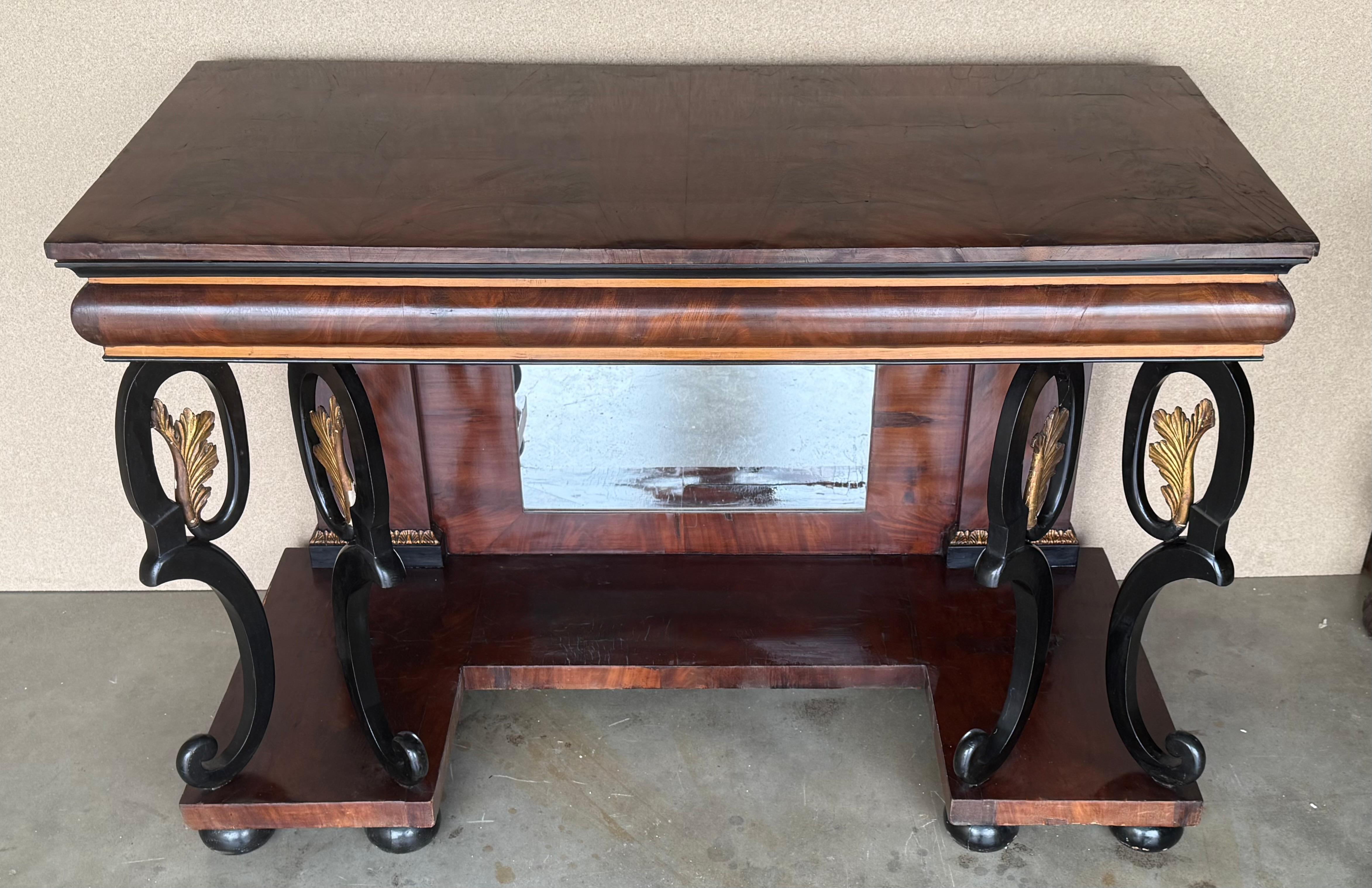 Austrian Empire Console Table with back mirror and Swan Pedestals In Good Condition For Sale In Miami, FL