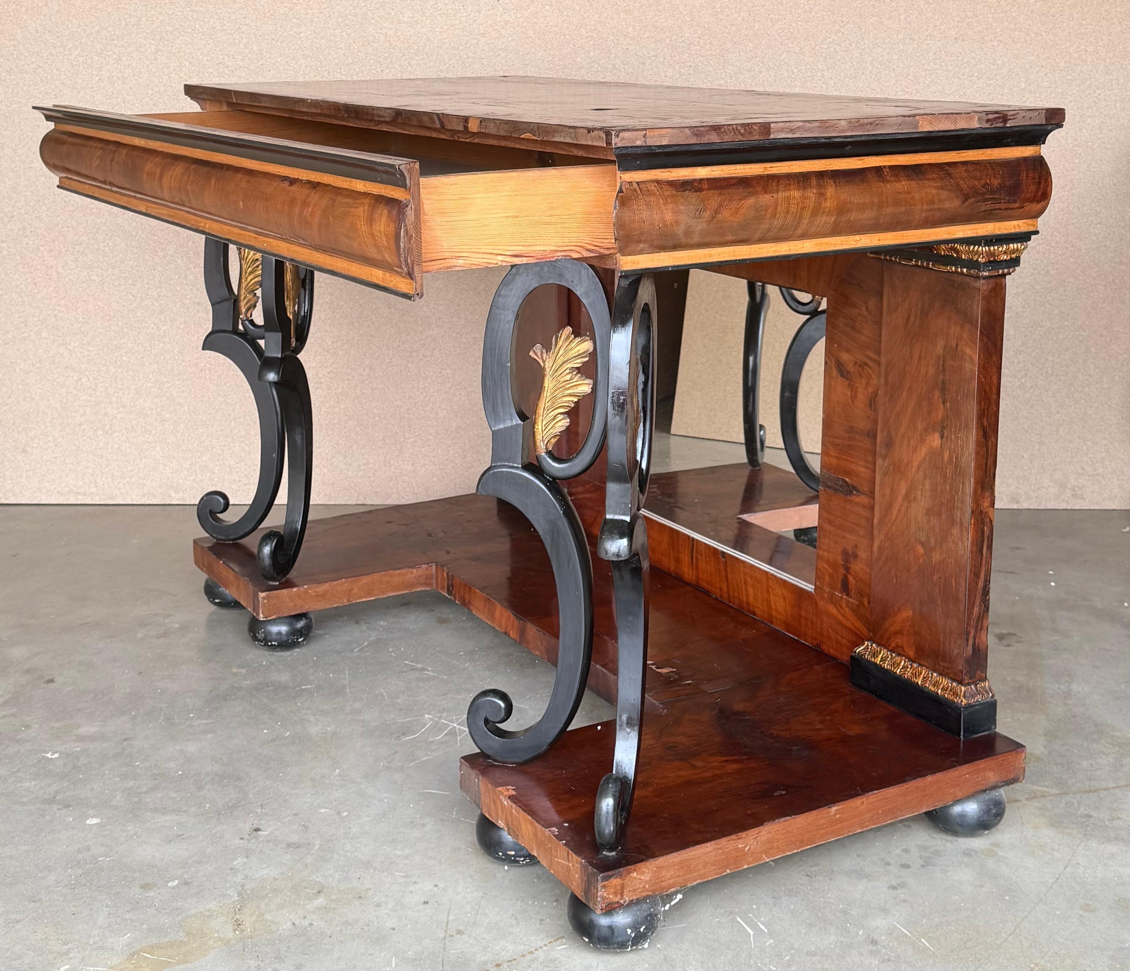 Austrian Empire Console Table with back mirror and Swan Pedestals For Sale 1