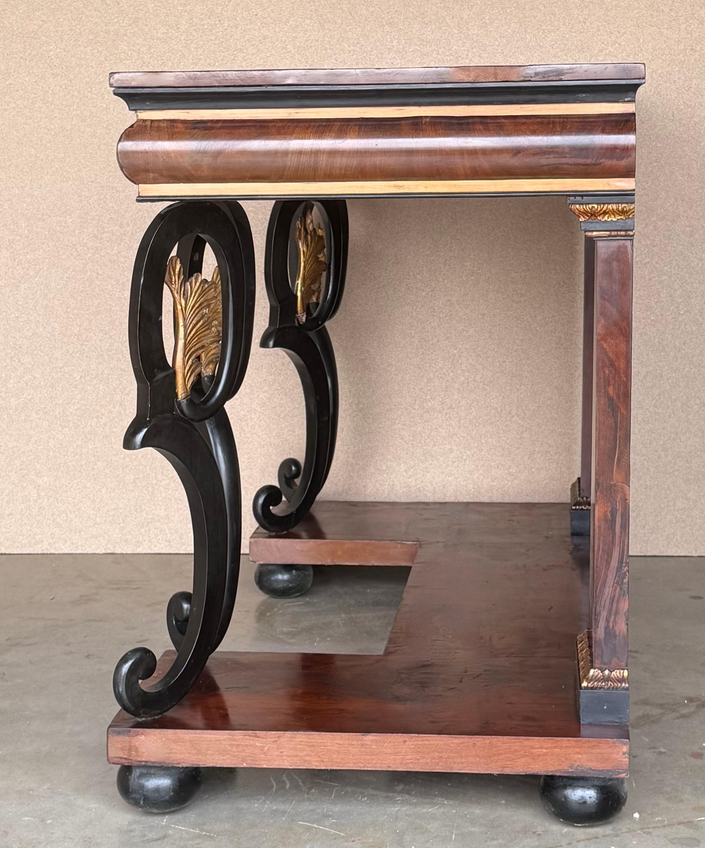 Austrian Empire Console Table with back mirror and Swan Pedestals For Sale 2