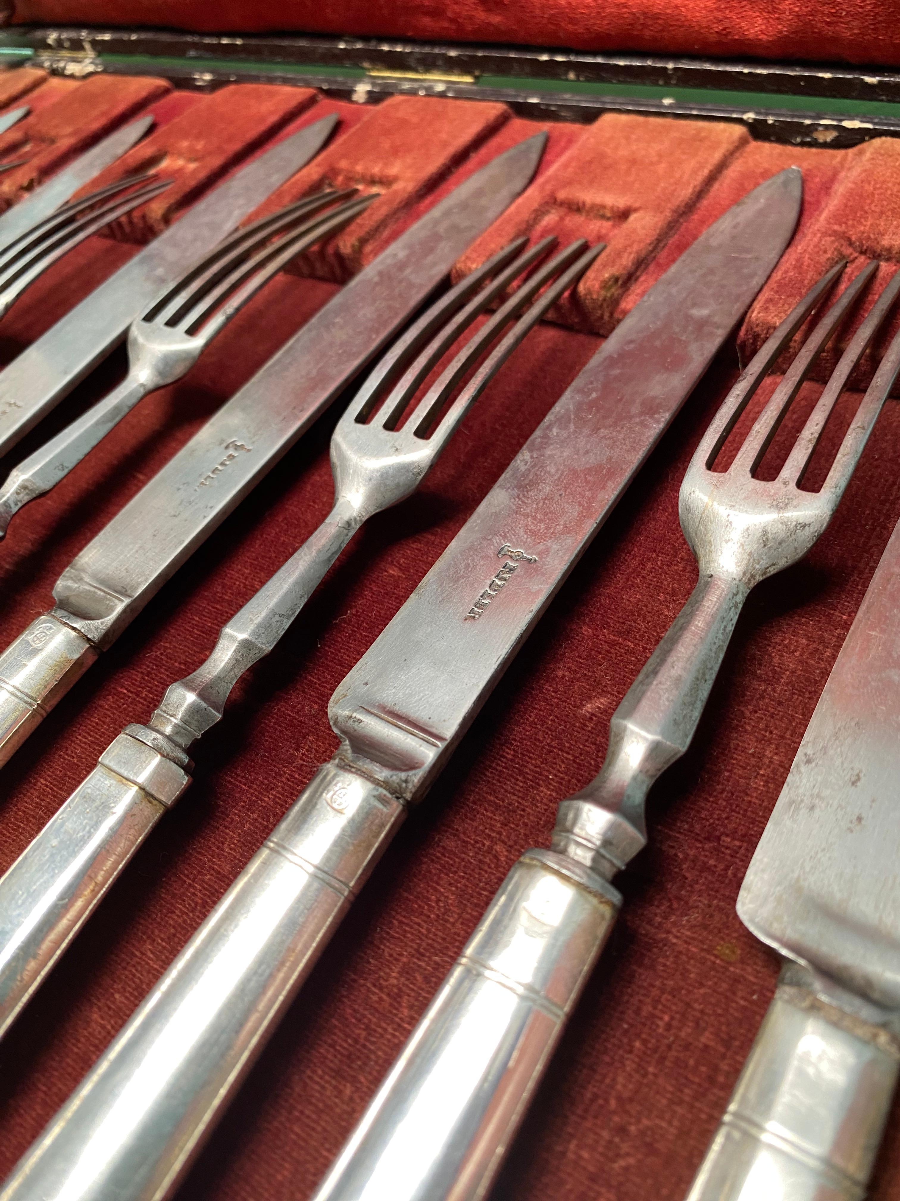 Austrian Empire Neoclassical Sterling Silver and Steel Cutlery Set 1830s For Sale 6