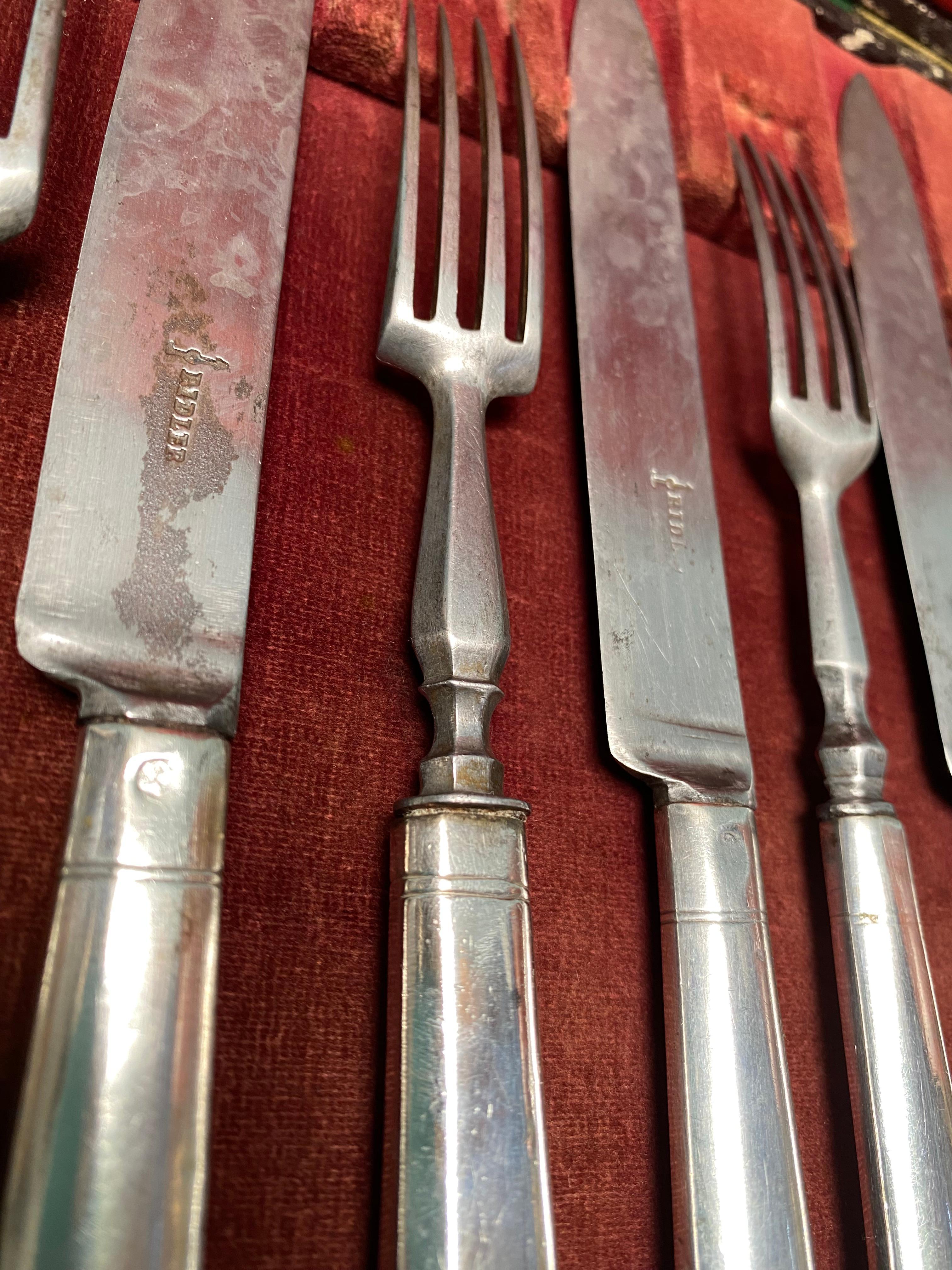 Austrian Empire Neoclassical Sterling Silver and Steel Cutlery Set 1830s For Sale 8
