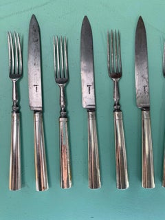 Austrian Empire Neoclassical Sterling Silver and Steel Cutlery Set 1830s
