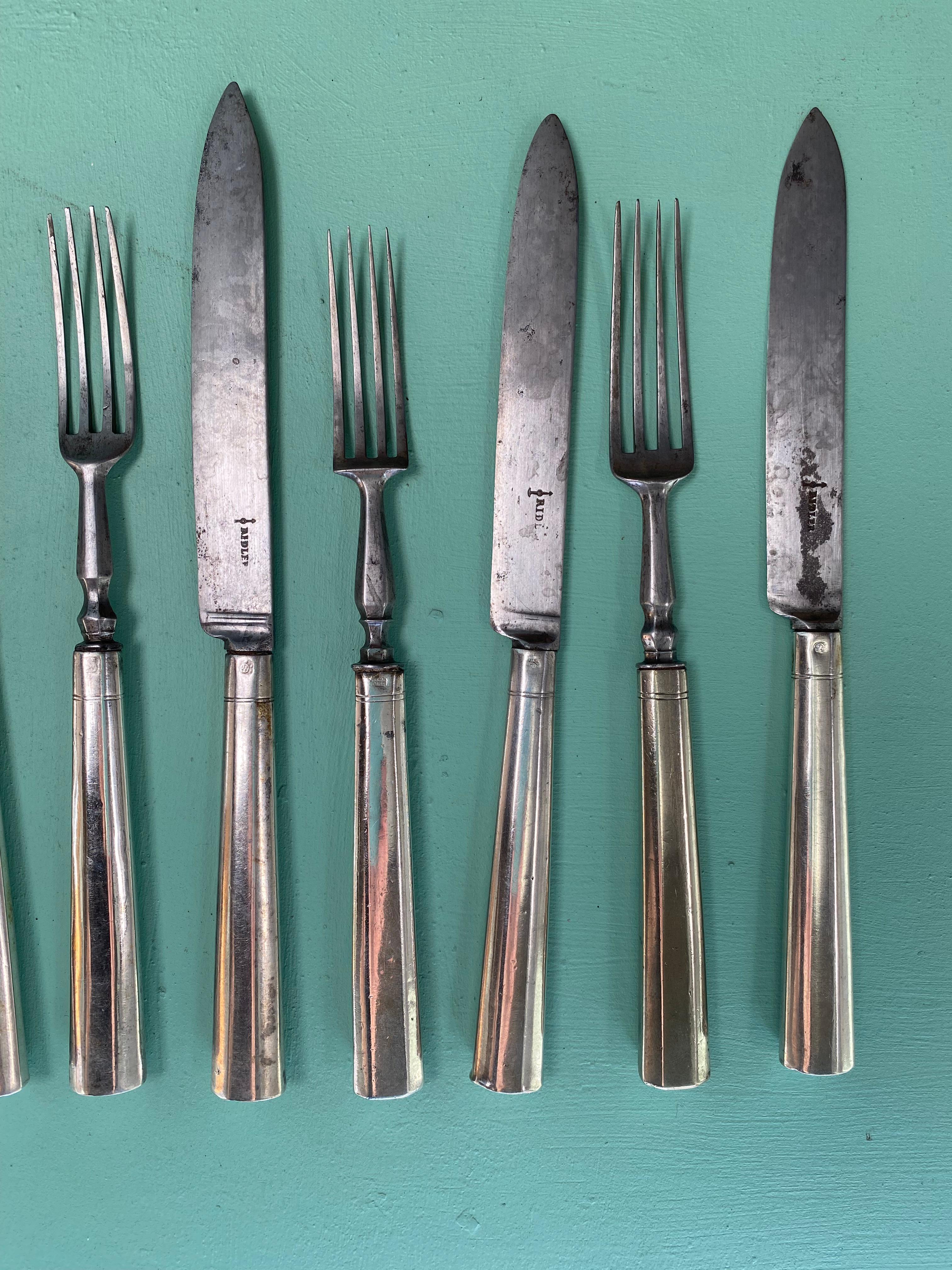 Austrian Empire Neoclassical Sterling Silver and Steel Cutlery Set 1830s In Good Condition For Sale In Melbourne, AU