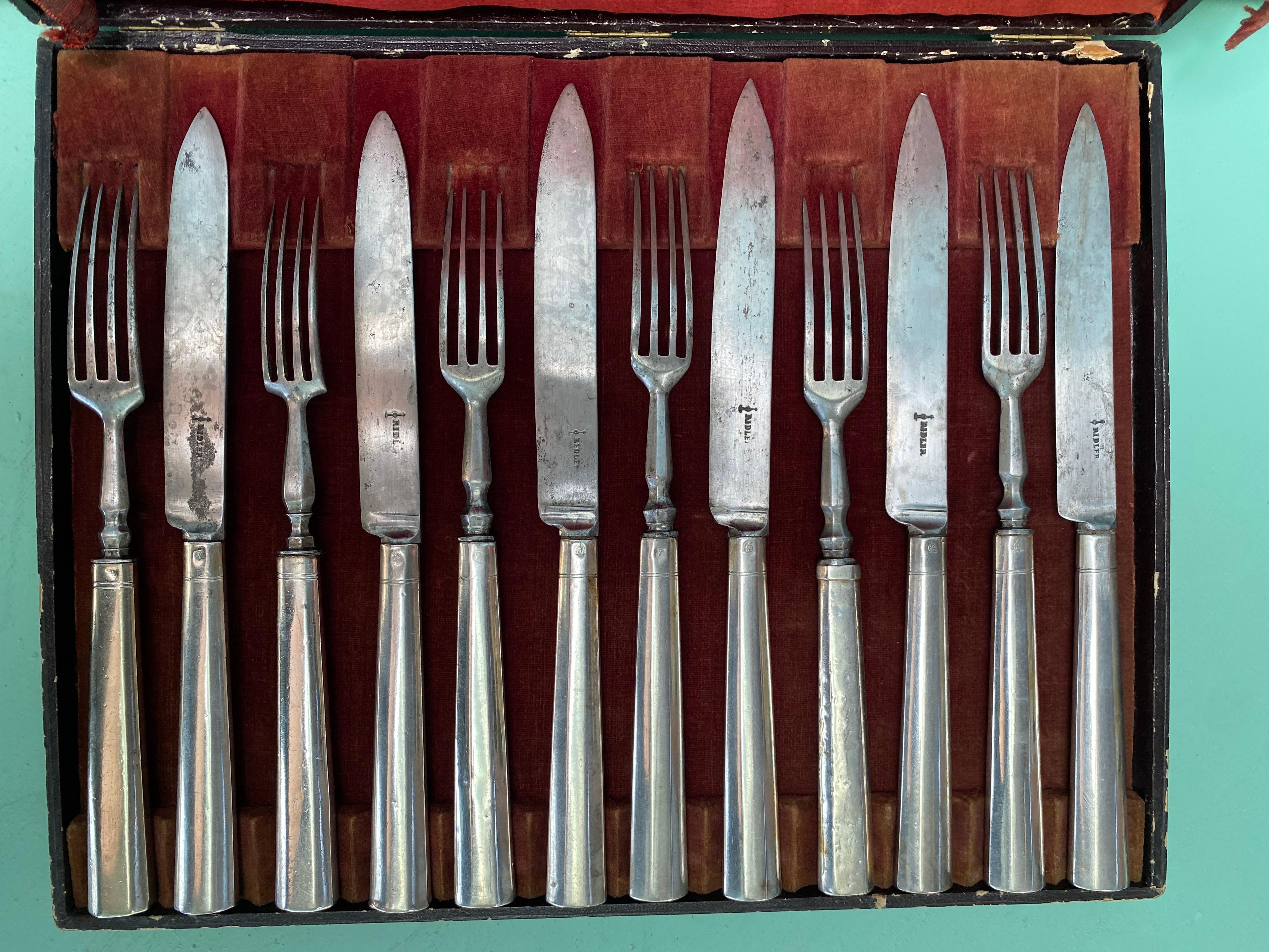 Mid-19th Century Austrian Empire Neoclassical Sterling Silver and Steel Cutlery Set 1830s For Sale