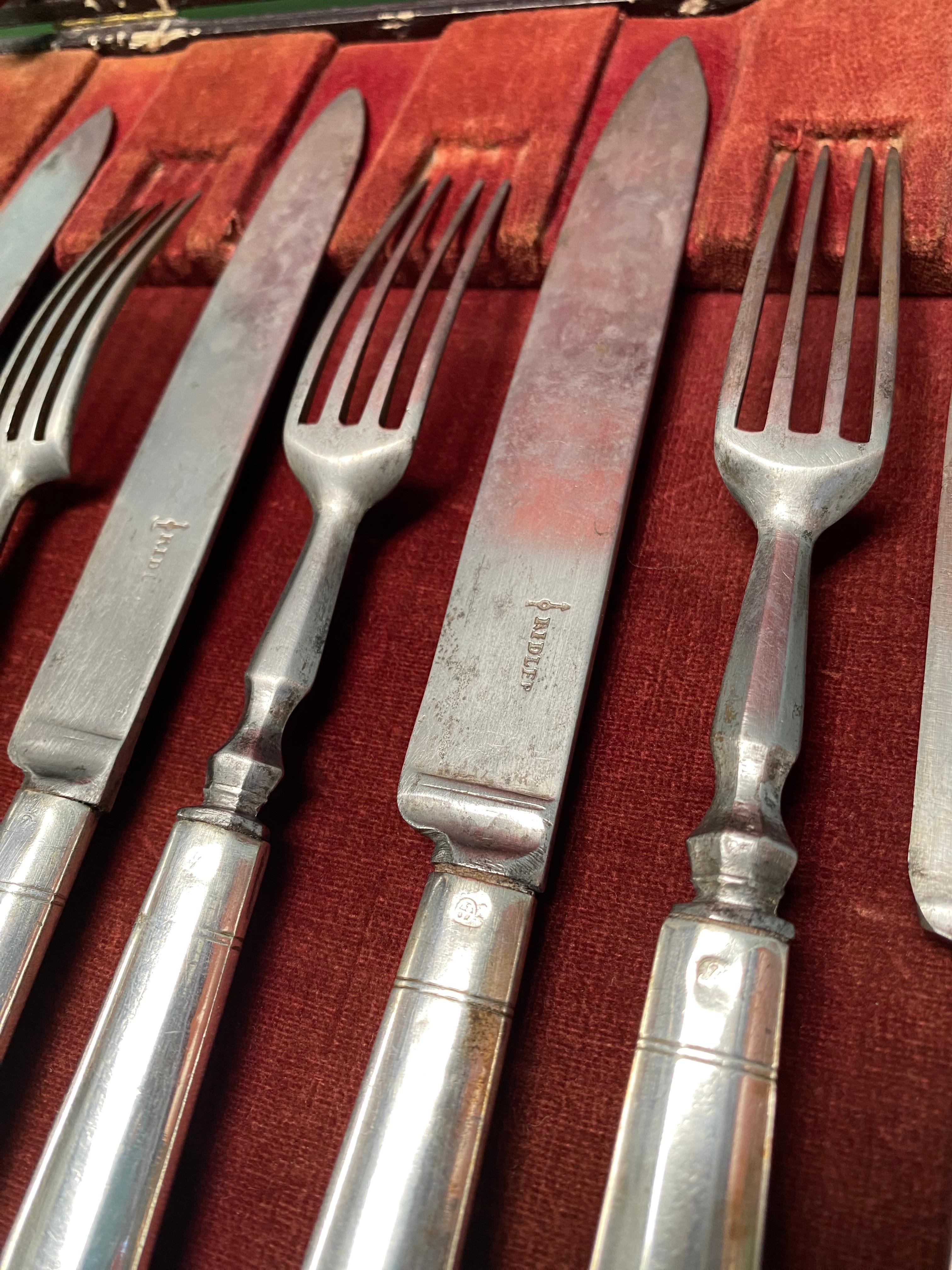 Austrian Empire Neoclassical Sterling Silver and Steel Cutlery Set 1830s For Sale 2