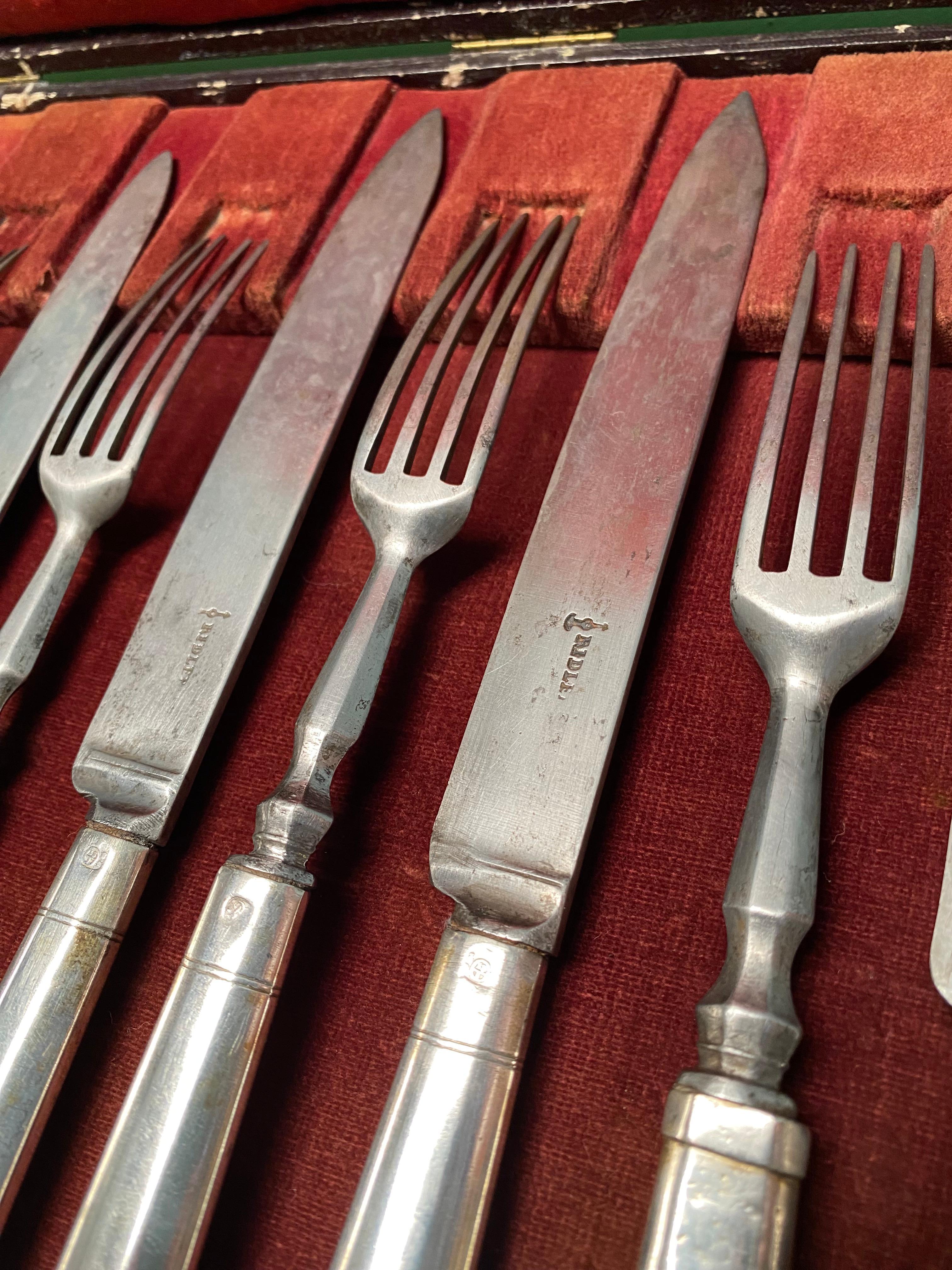 Austrian Empire Neoclassical Sterling Silver and Steel Cutlery Set 1830s For Sale 4