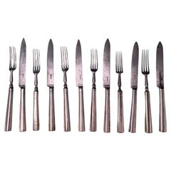 Austrian Empire Neoclassical Sterling Silver and Steel Cutlery Set 1830s
