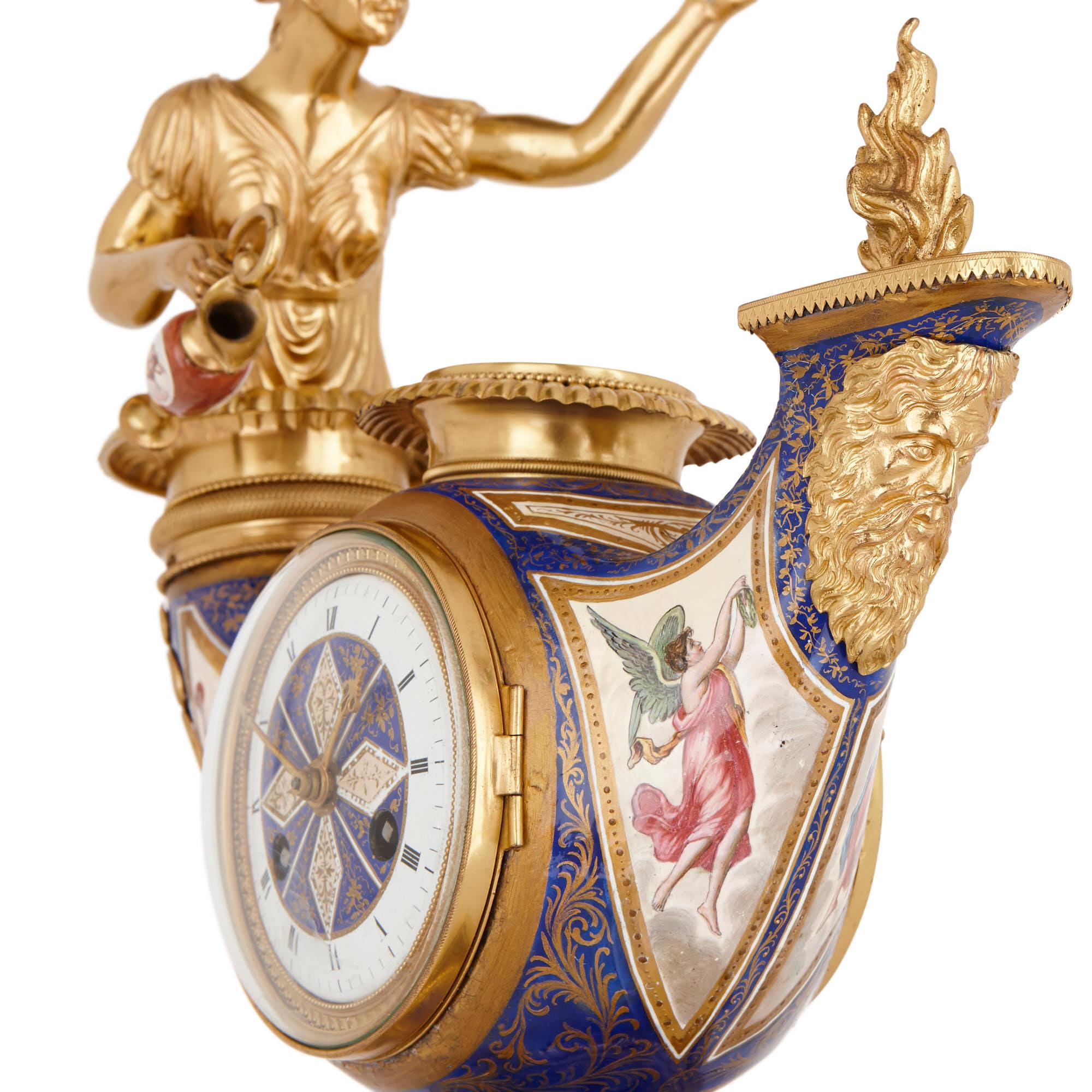 Österreichische Uhr aus Emaille und Silber, vergoldet von Ludwig Politzer im Angebot 1