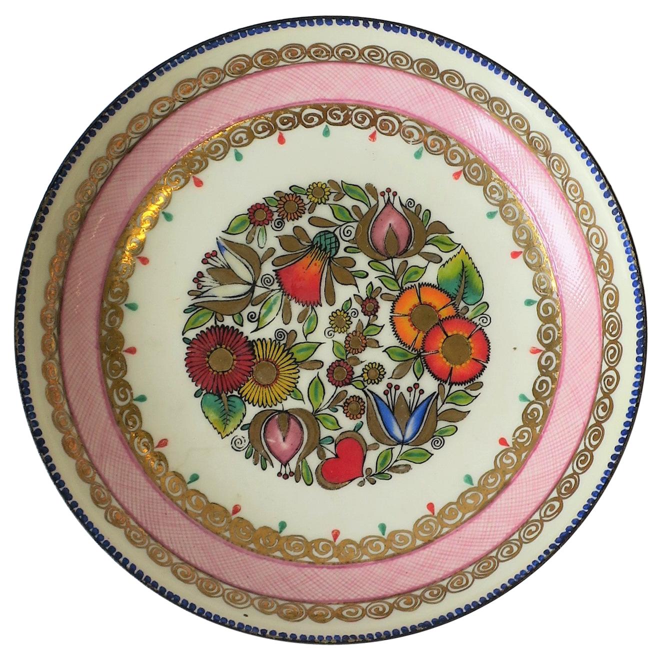 Colorful Austrian Porcelain Enamel Bowl or Jewelry Dish with Flower Design