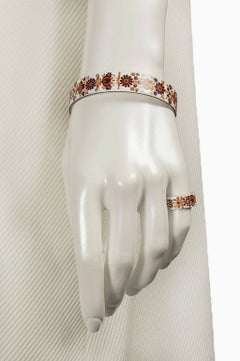 Austrian Enamel White and Brown Folk Bracelet and Ring Suite -  sz 8, 1970s