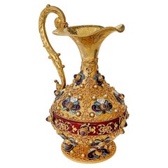 Austrian Enameled Gilt Silver Mounted Semi Precious Stone Jug