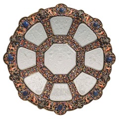 Austrian Engraved Rock Crystal & Enameled Silver Dish by Rudolf Linke