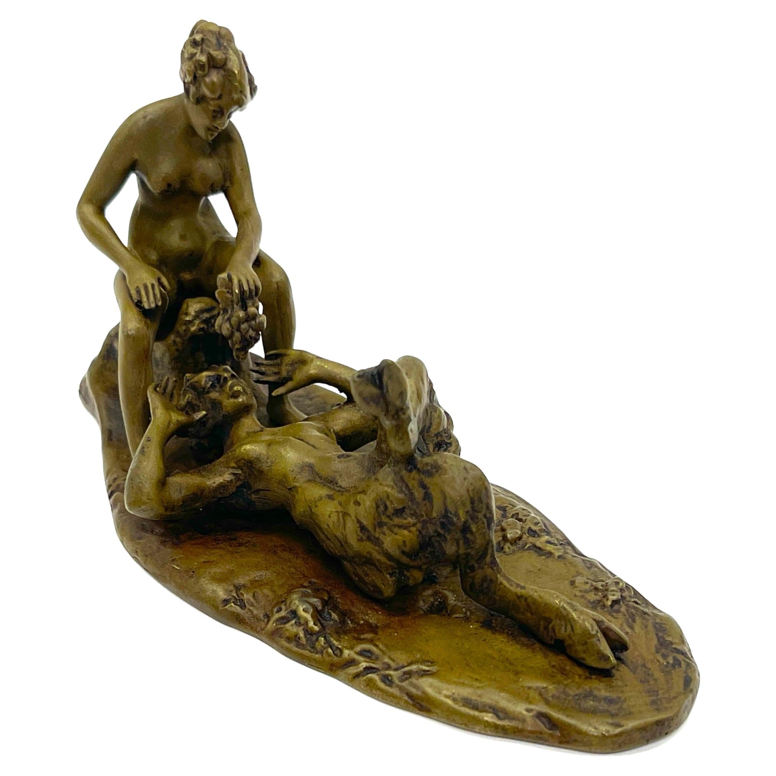 Belle Époque Austrian Erotic Bronze Nymph & Satyr, Style of Bergman  For Sale