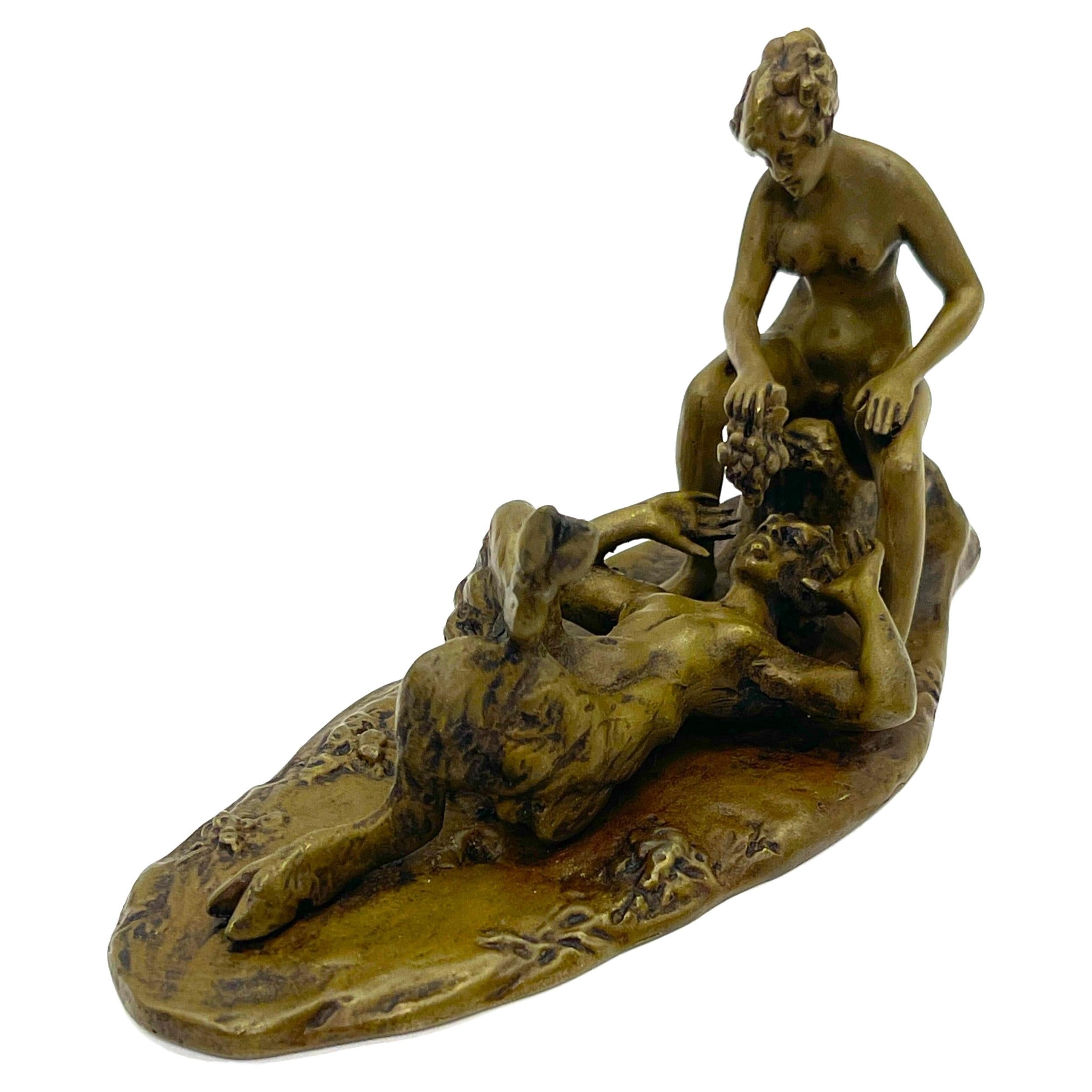 Austrian Erotic Bronze Nymph & Satyr, Style of Bergman  In Good Condition For Sale In West Palm Beach, FL