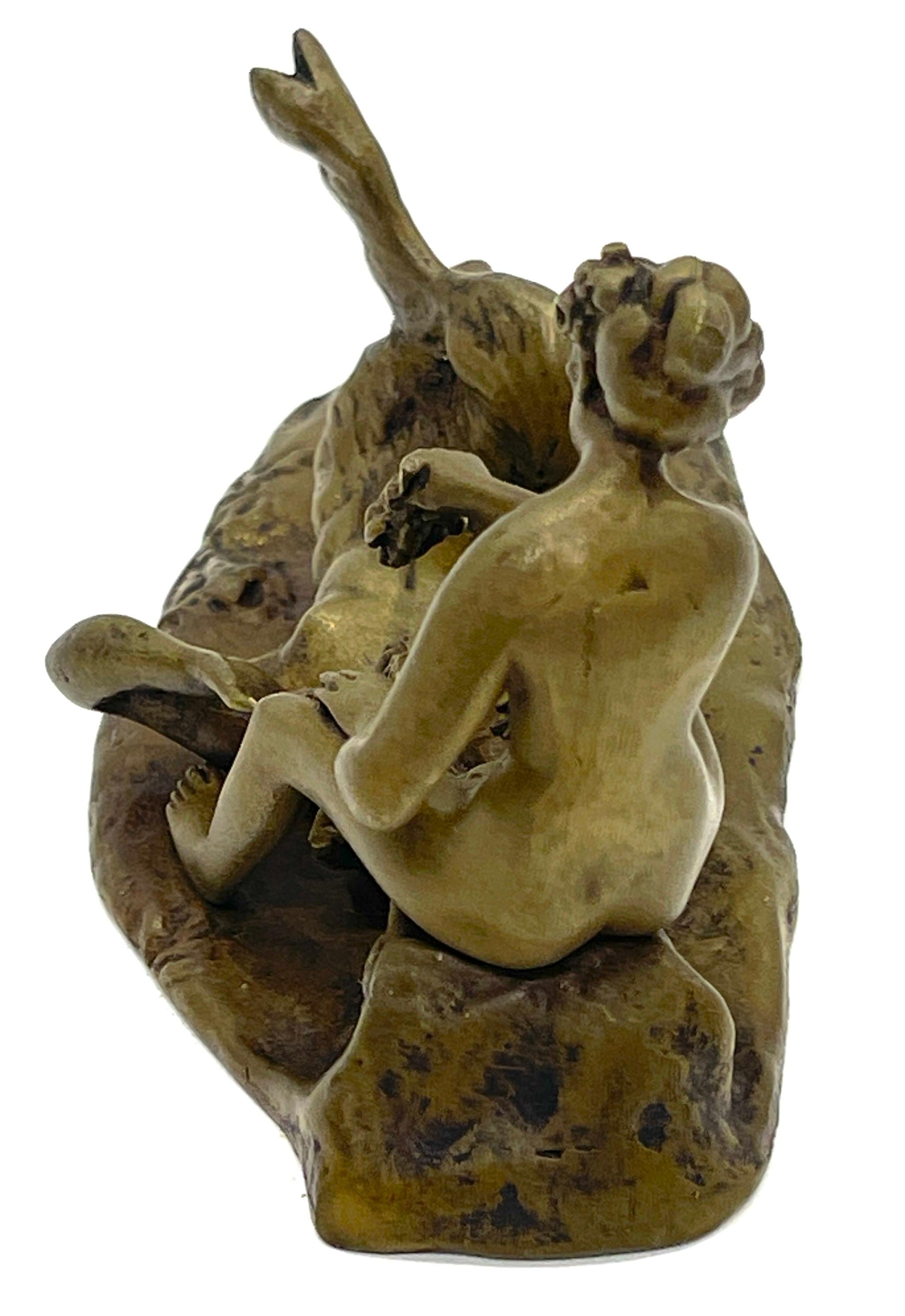 20th Century Austrian Erotic Bronze Nymph & Satyr, Style of Bergman  For Sale