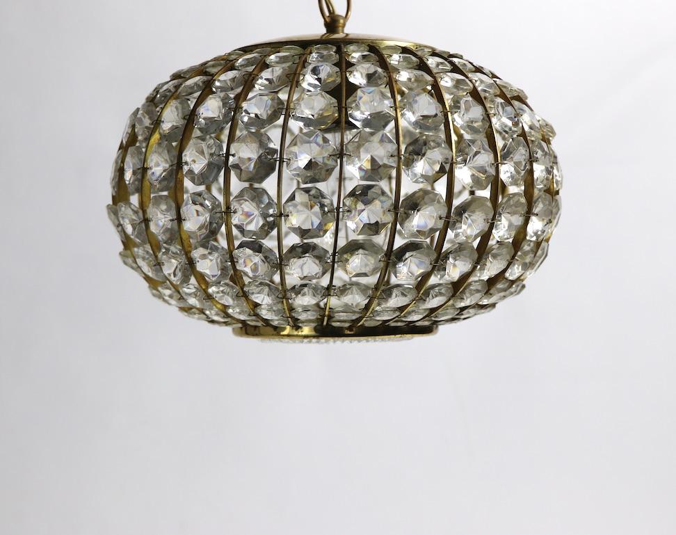 Brass Austrian Faceted Crystal Chandelier For Sale