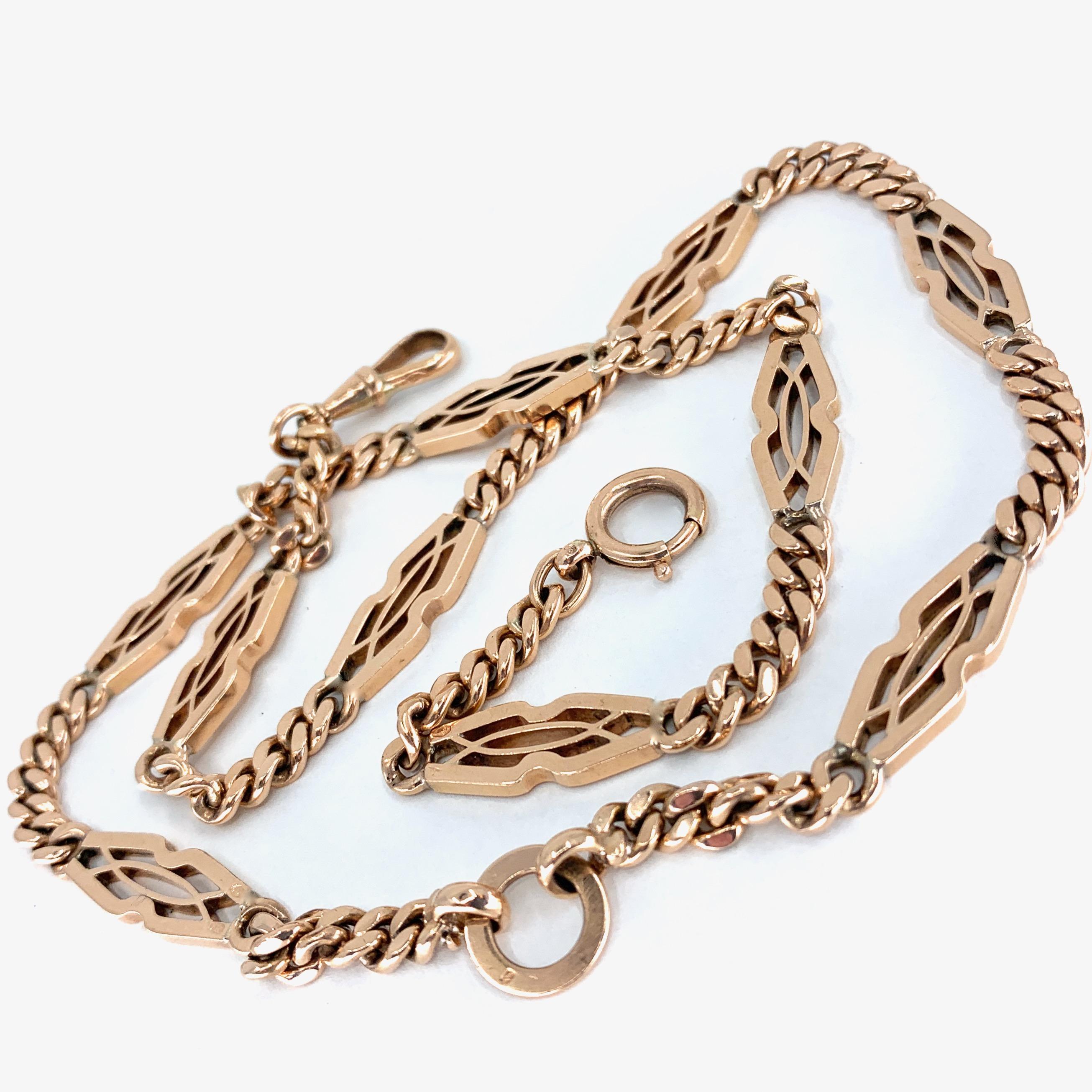 Austrian Fetter & Curb Pocket Watch Chain in Rose Gold, circa 1872-1922 In Good Condition In Sherman Oaks, CA