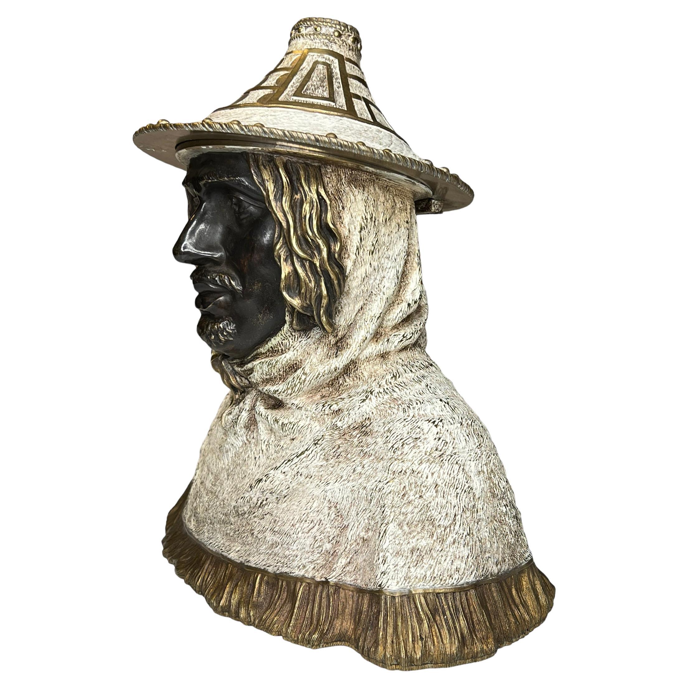Humidificador de tarro de tabaco de bronce figurado austriaco