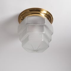 Austrian Flush Mount, circa 1930, Ribbed Glass and Brass