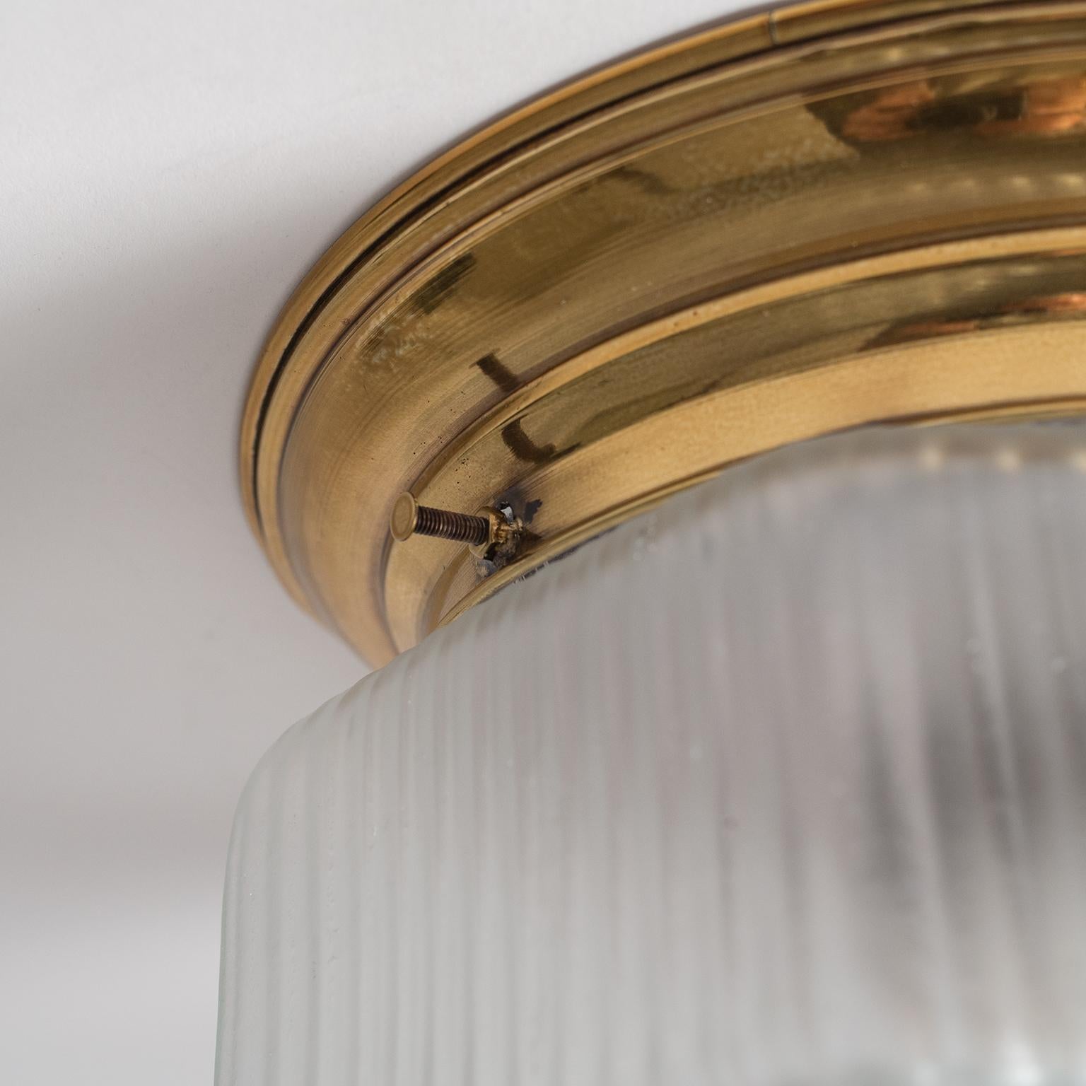 Austrian Flush Mount, circa 1930, Ribbed Glass and Brass In Good Condition In Vienna, AT