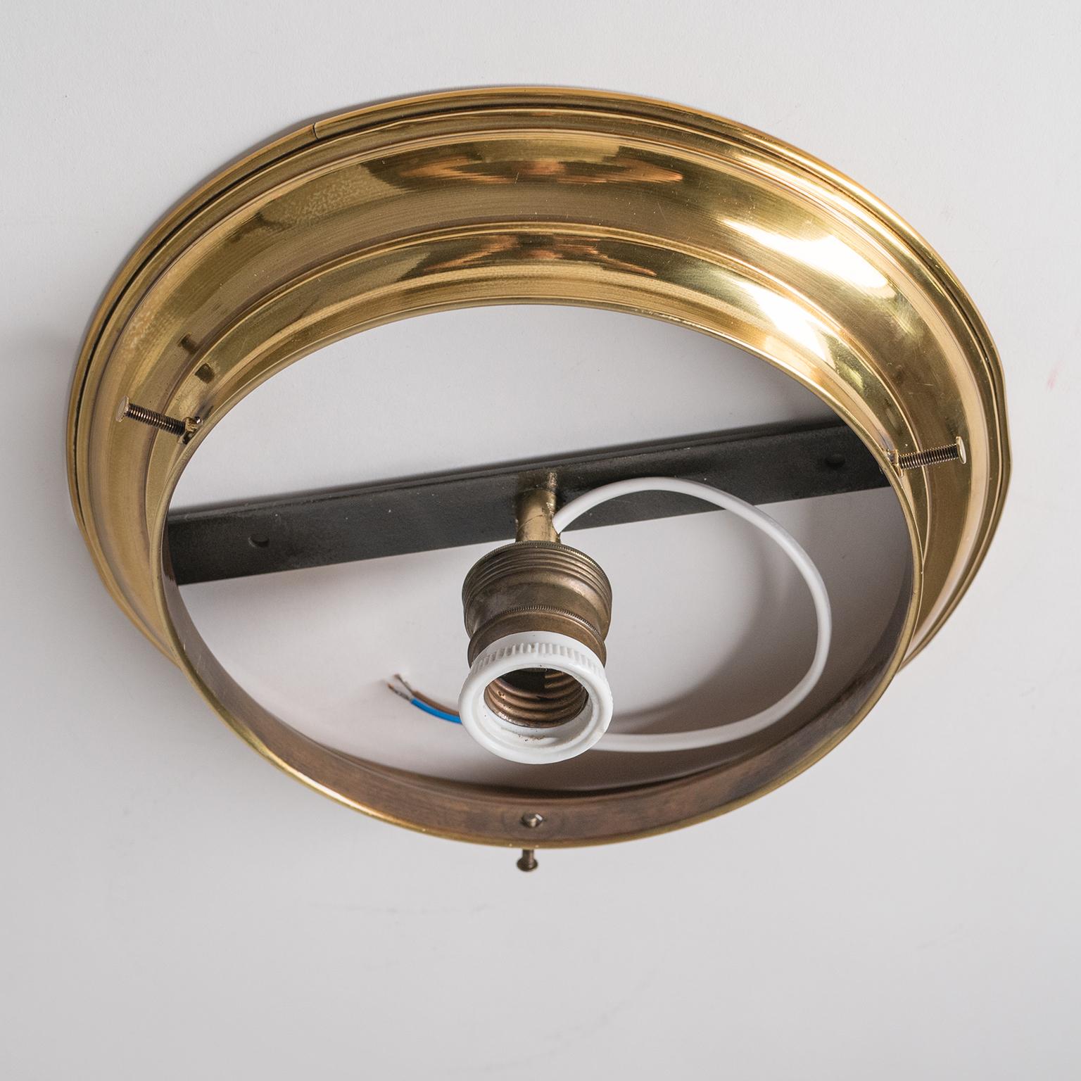 Mid-20th Century Austrian Flush Mount, circa 1930, Ribbed Glass and Brass