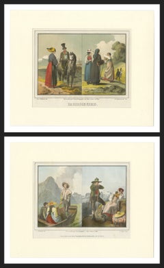 Austrian Folk Costume Pair, Hausruckkreis – Alpine Genre Scenes, 19th Century