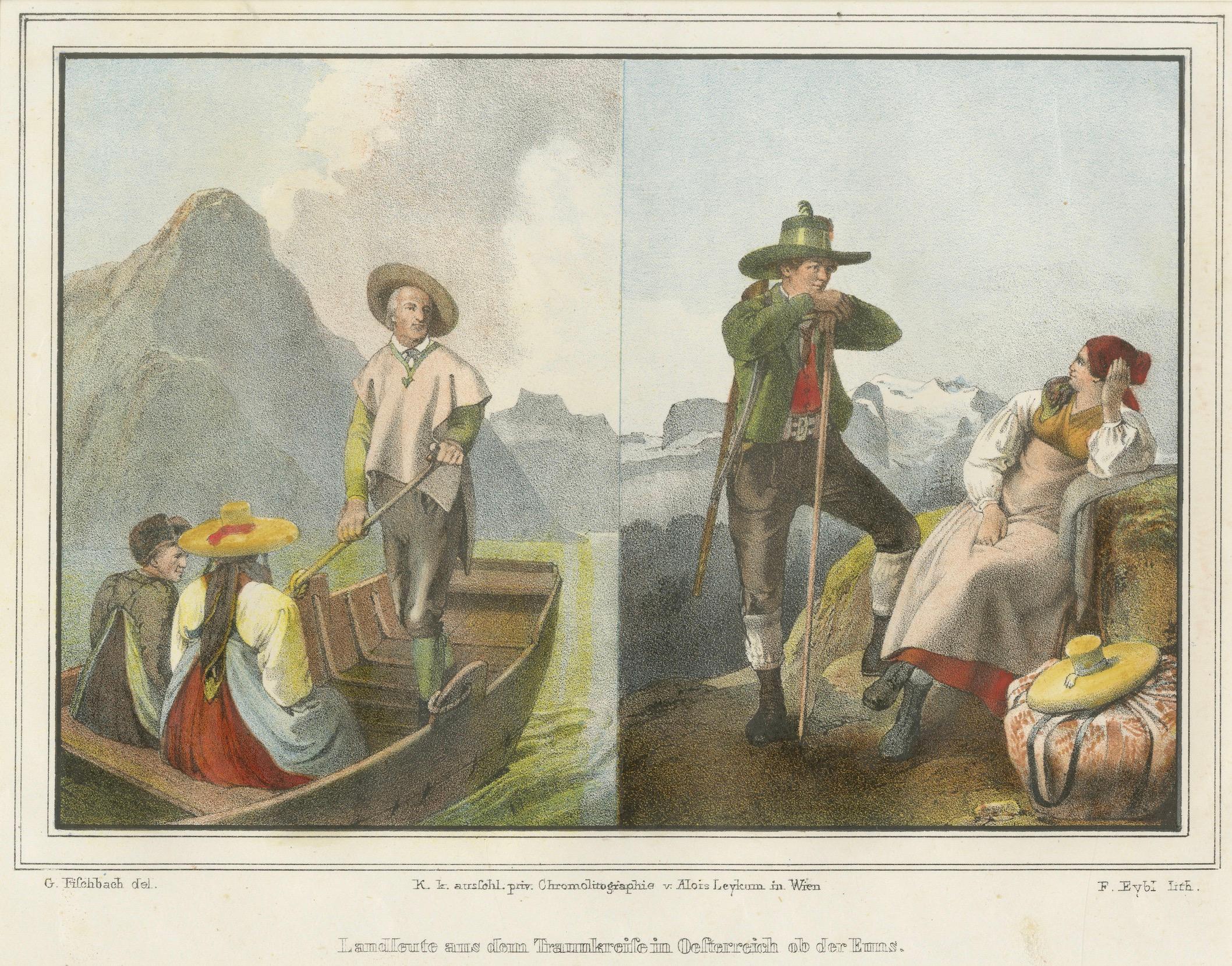 Austrian Folk Costume Pair, Hausruckkreis – Alpine Genre Scenes, 19th Century