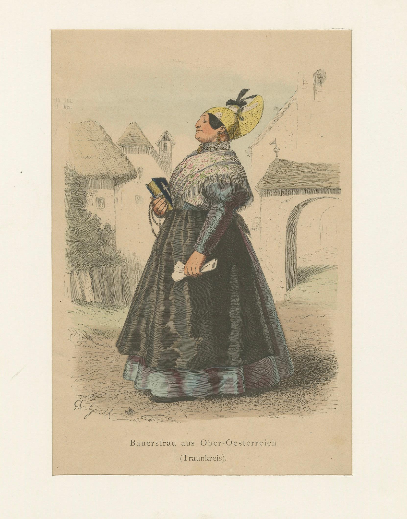 Austrian Folk Costume Pair, Upper Austria – Elegant Rural Figures, 1876
