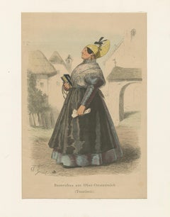 Austrian Folk Costume Pair, Upper Austria – Elegant Rural Figures, 1876
