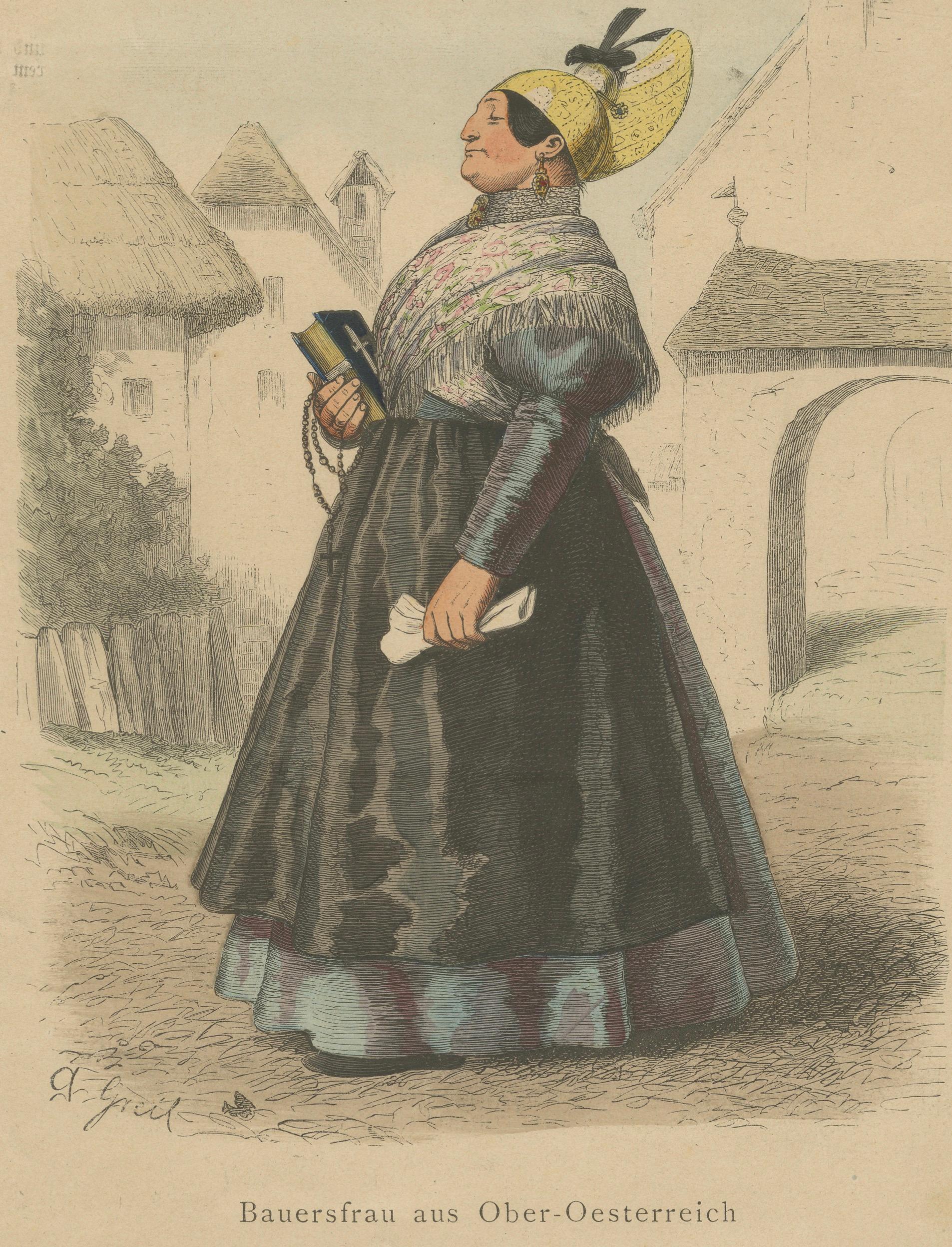 Austrian Folk Costume Pair, Upper Austria – Elegant Rural Figures, 1876