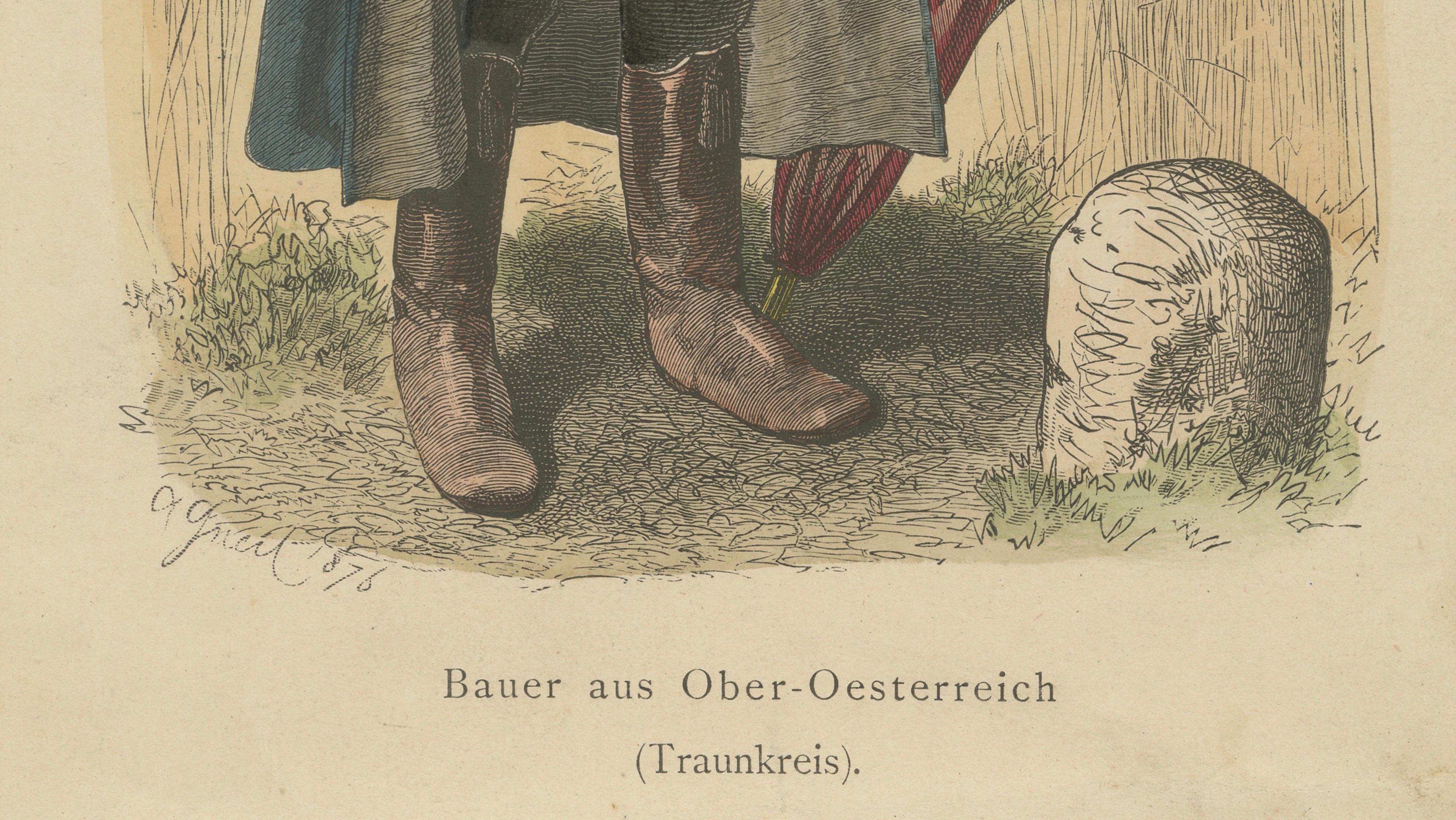 Austrian Folk Costume Pair, Upper Austria – Elegant Rural Figures, 1876