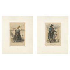 Austrian Folk Costume Pair, Upper Austria – Elegant Rural Figures, 1876