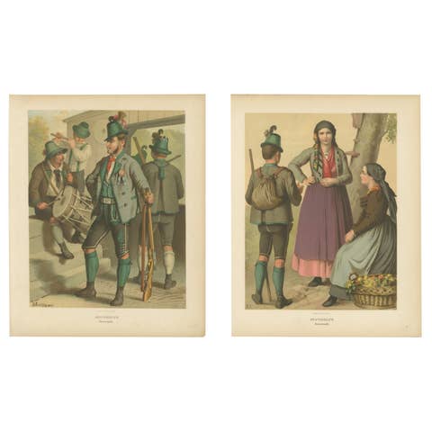 Austrian Folk Costume Prints, Styria – Elegant 19th-Century Pair, Austria