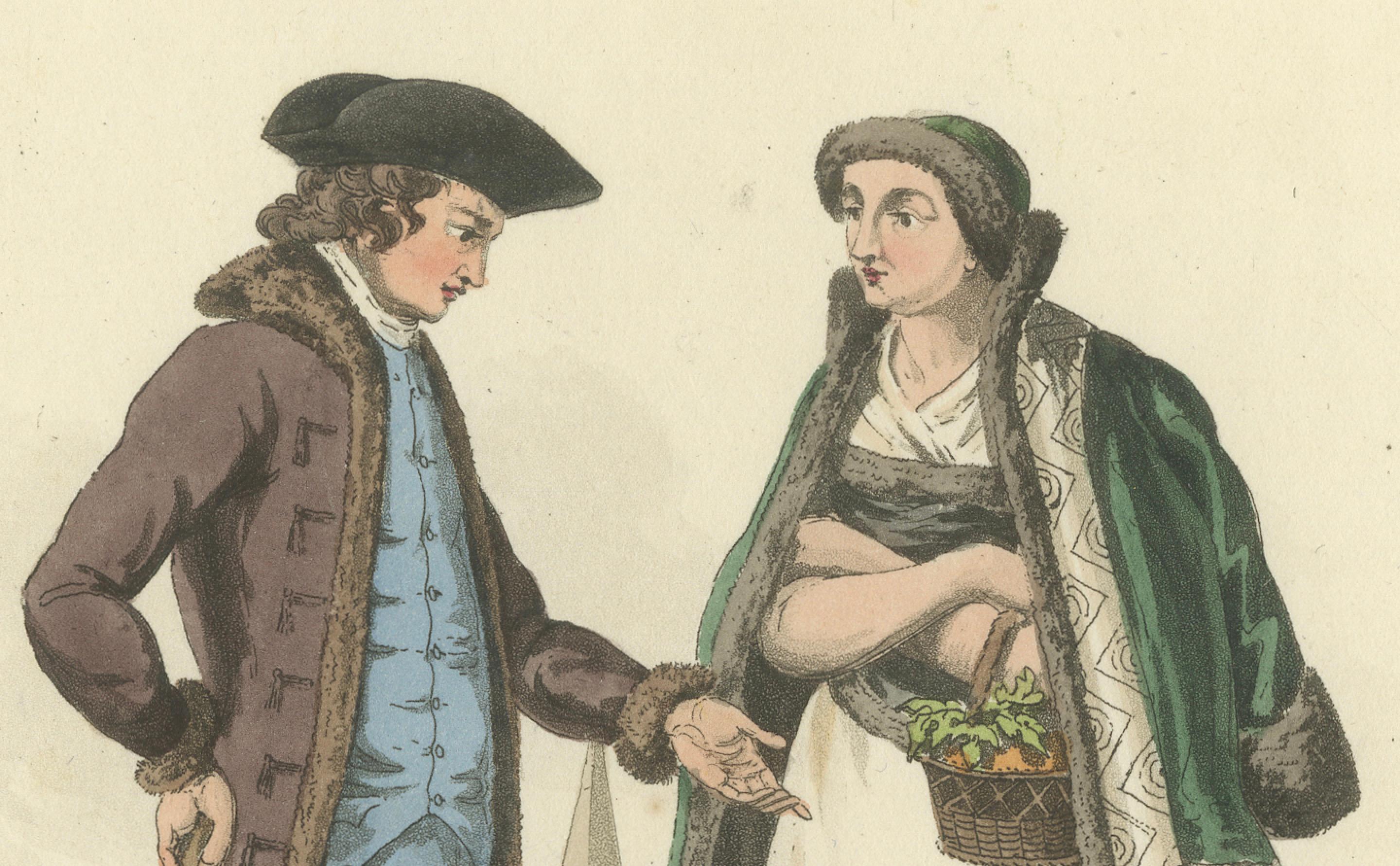 Couple autrichienne : Costume élégant de la Régence de 1808 Bon état - En vente à Langweer, NL
