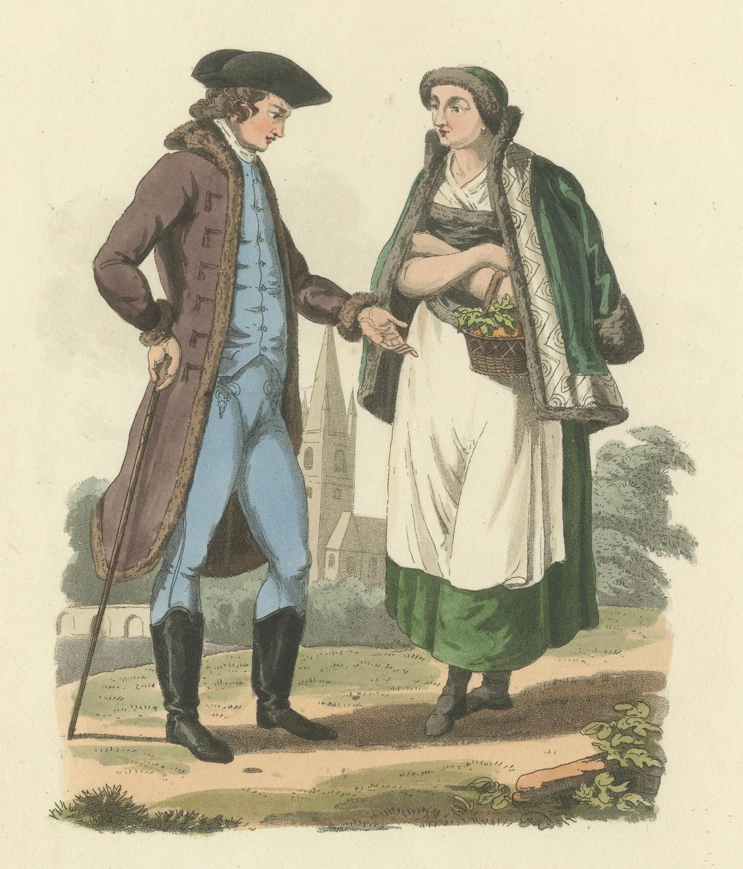 Début du XIXe siècle Couple autrichienne : Costume élégant de la Régence de 1808 en vente