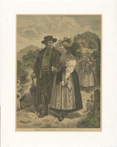 Austrian Folk Couple in Traditional Dress – Alpine Genre Scene, 19th Century
