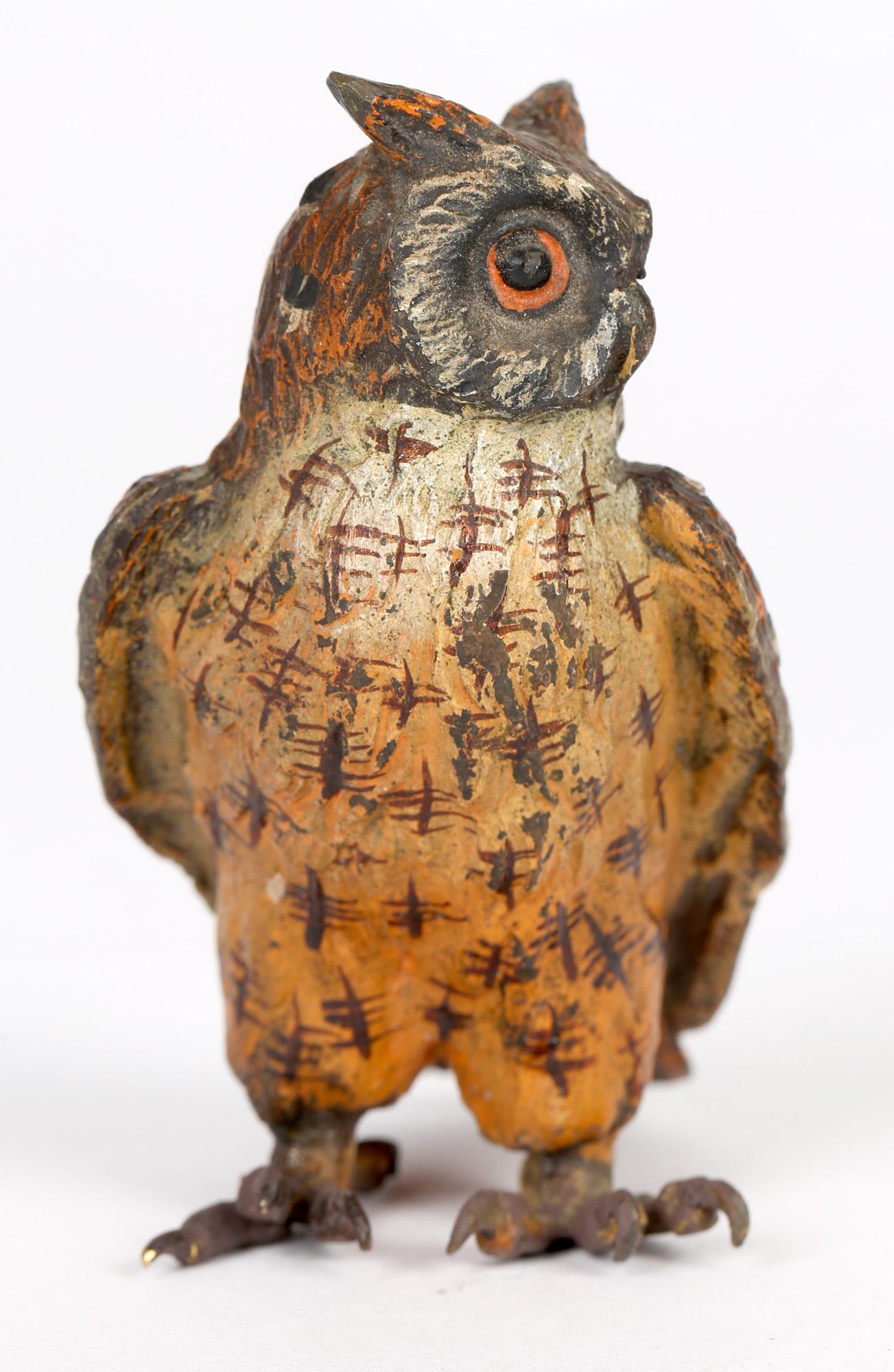 Austrian Franz Bergman Attributed Cold Painted Bronze Figure of an Owl 3