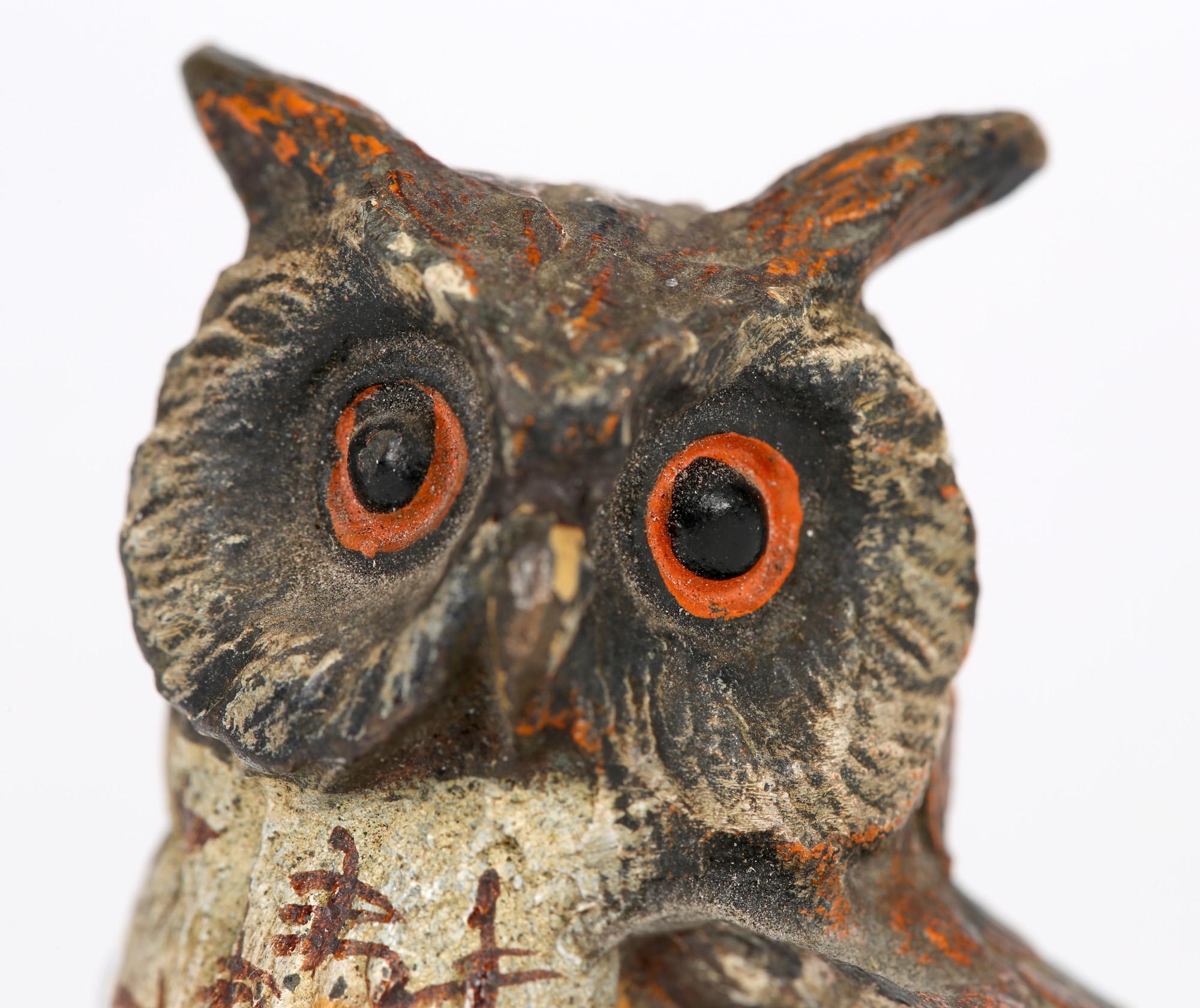 Austrian Franz Bergman Attributed Cold Painted Bronze Figure of an Owl 4