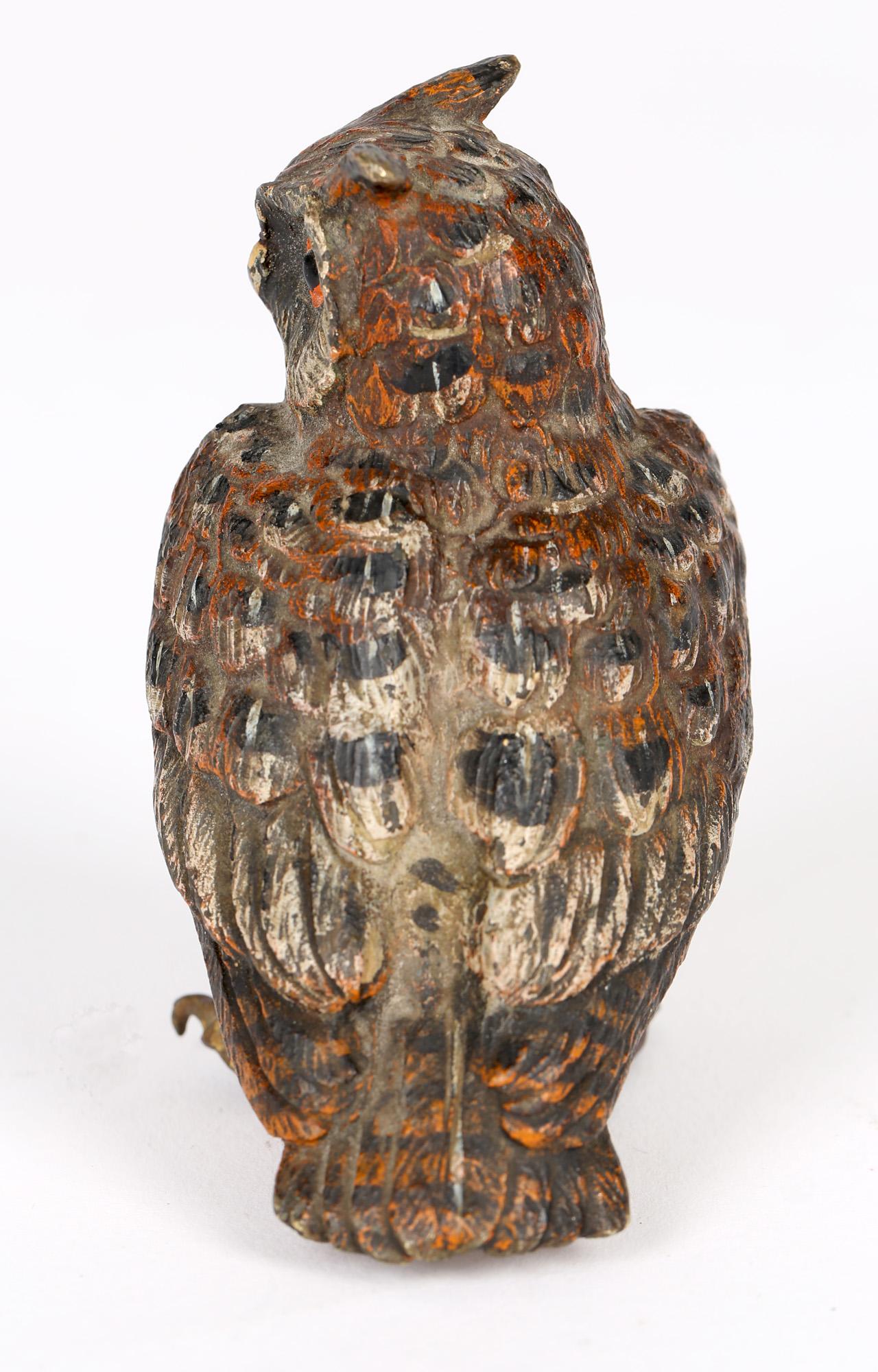 Austrian Franz Bergman Attributed Cold Painted Bronze Figure of an Owl In Good Condition In Bishop's Stortford, Hertfordshire