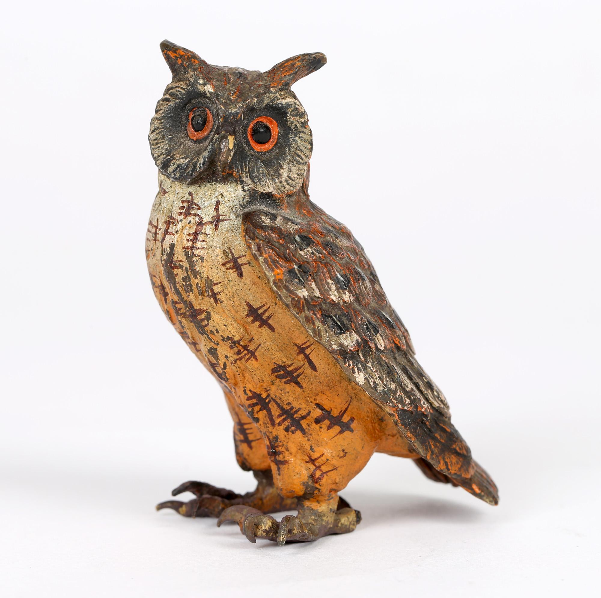 Austrian Franz Bergman Attributed Cold Painted Bronze Figure of an Owl 1
