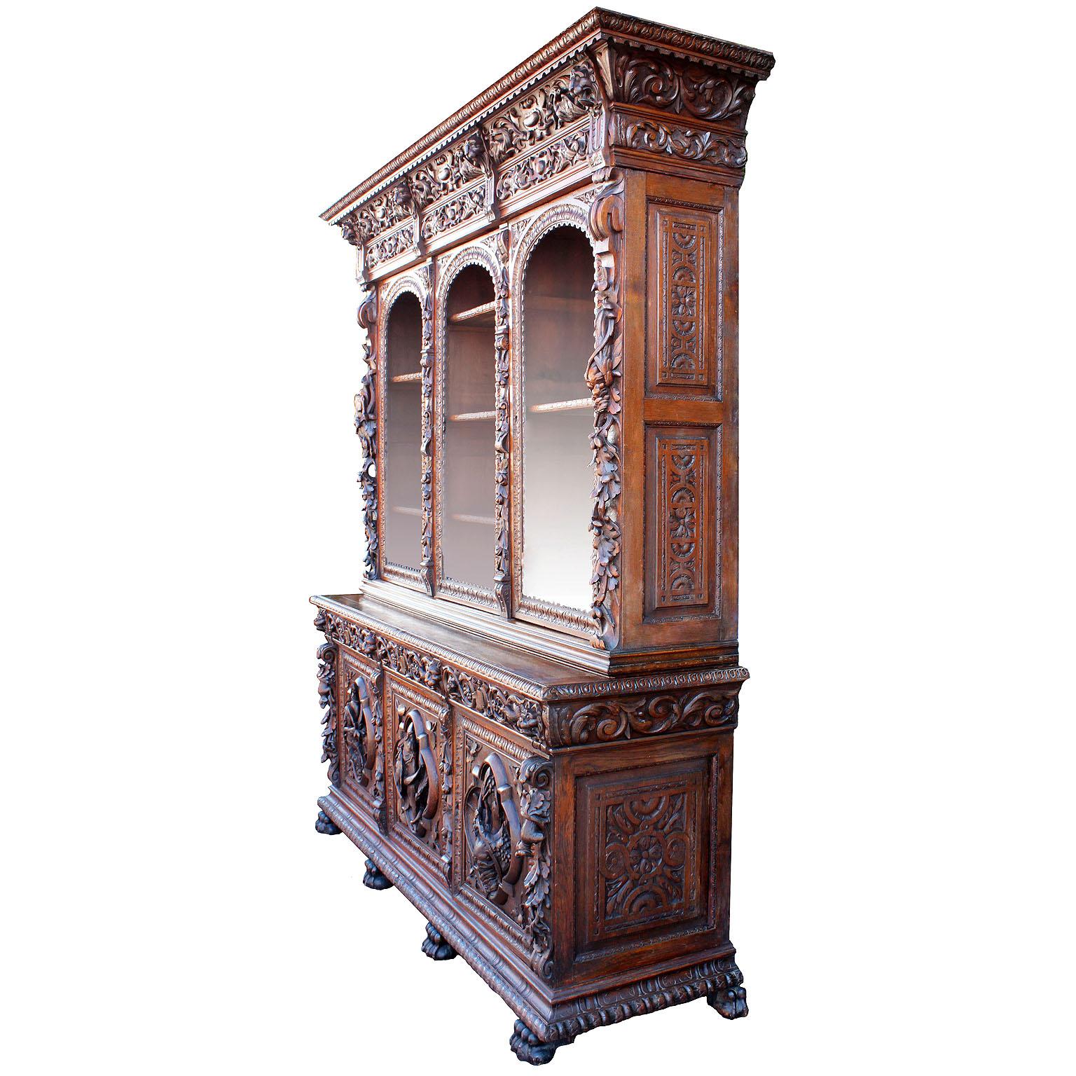 A very large and impressive Austrian-German 19th century finely carved walnut figural Black-Forest 