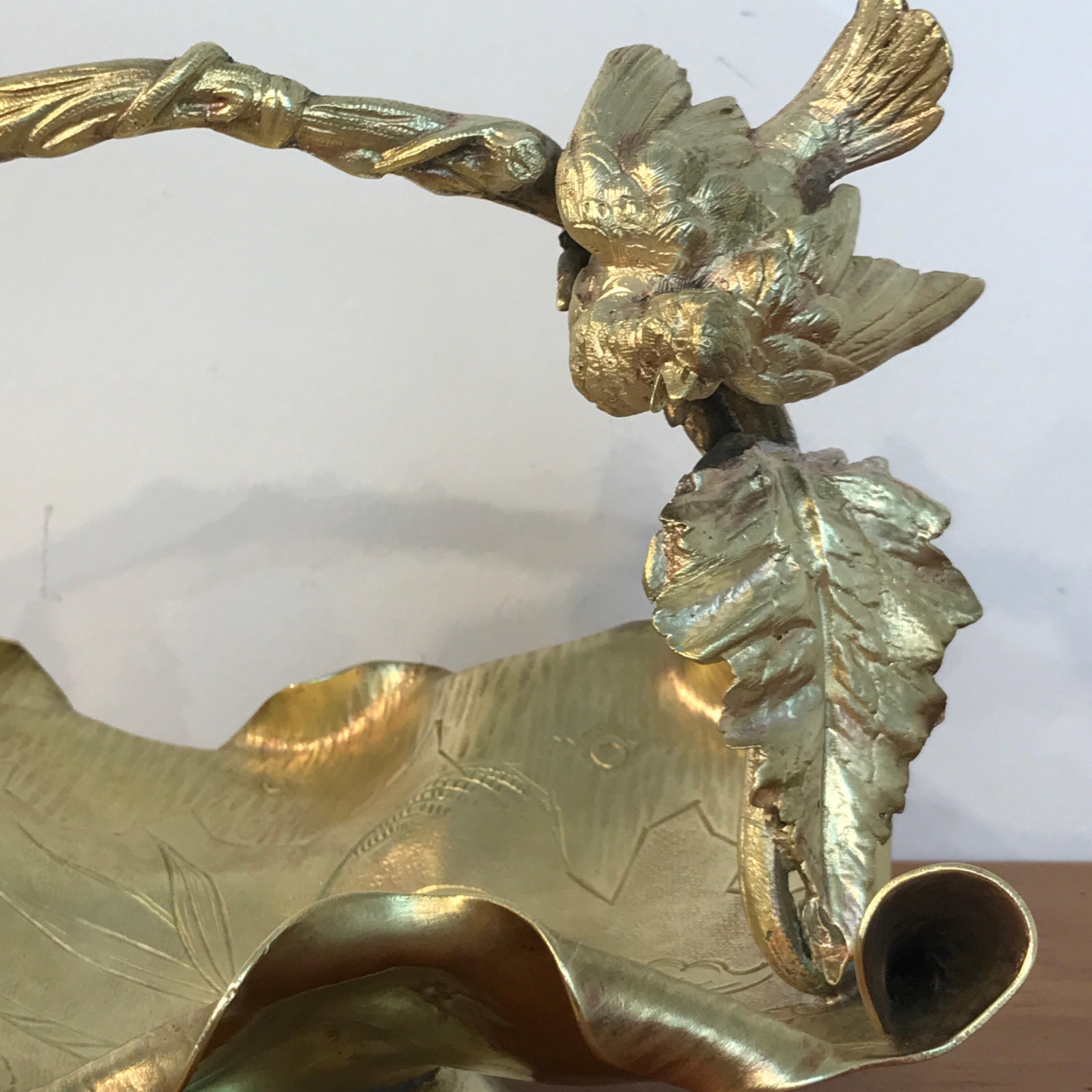 Austrian gilt bronze bird motif basket, finely cast and engraved. Unmarked.