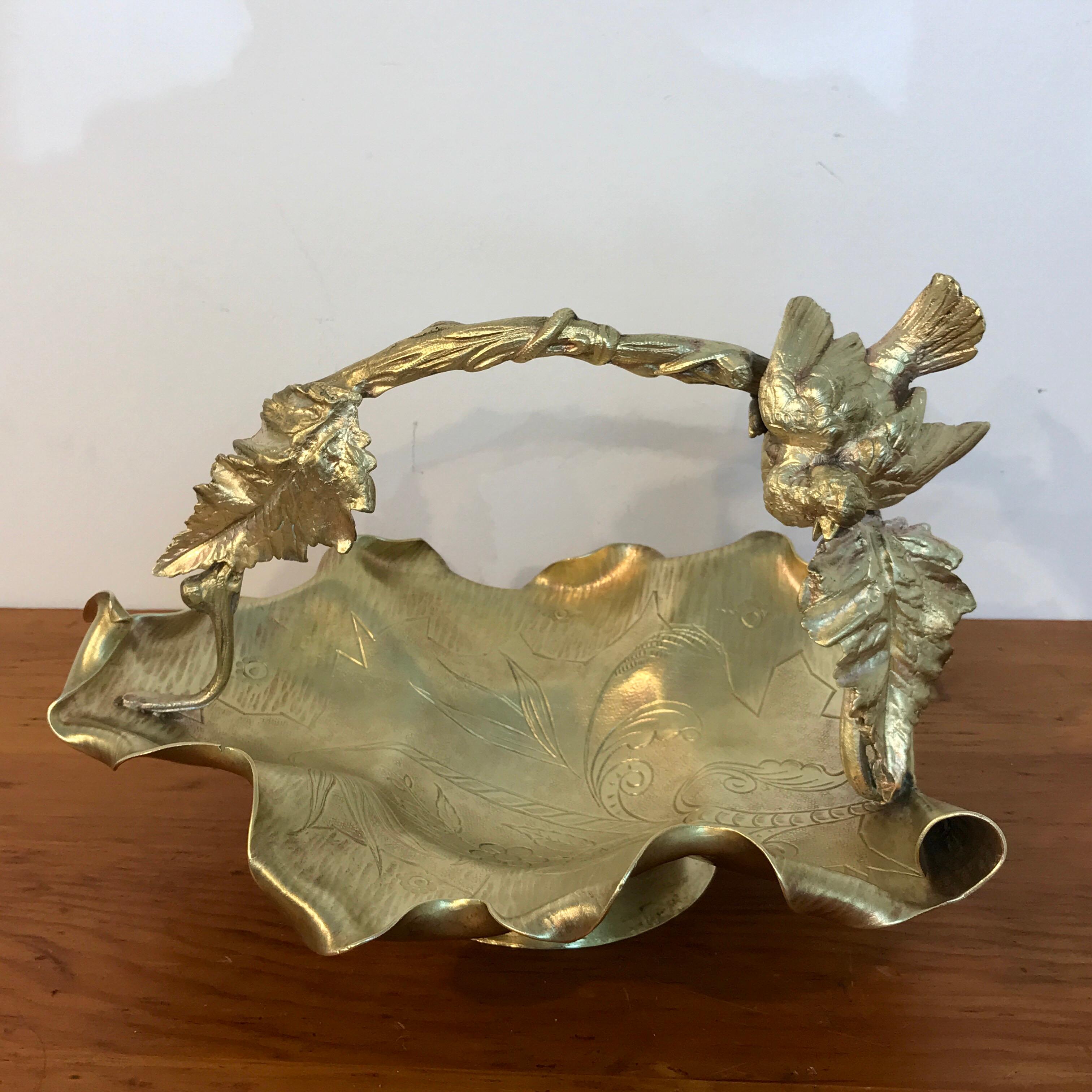 Austrian Gilt Bronze Bird Motif Basket In Excellent Condition For Sale In Atlanta, GA