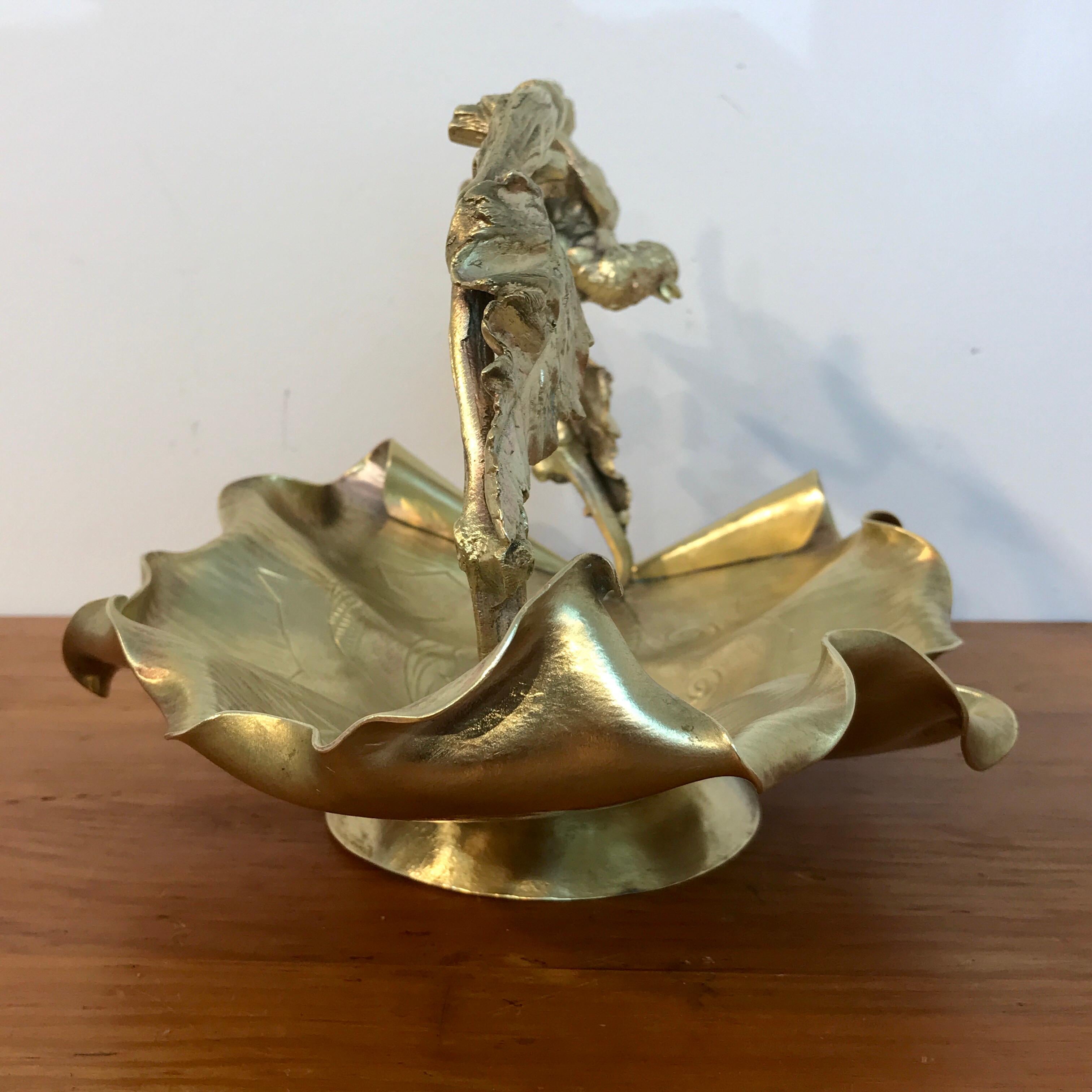 20th Century Austrian Gilt Bronze Bird Motif Basket For Sale