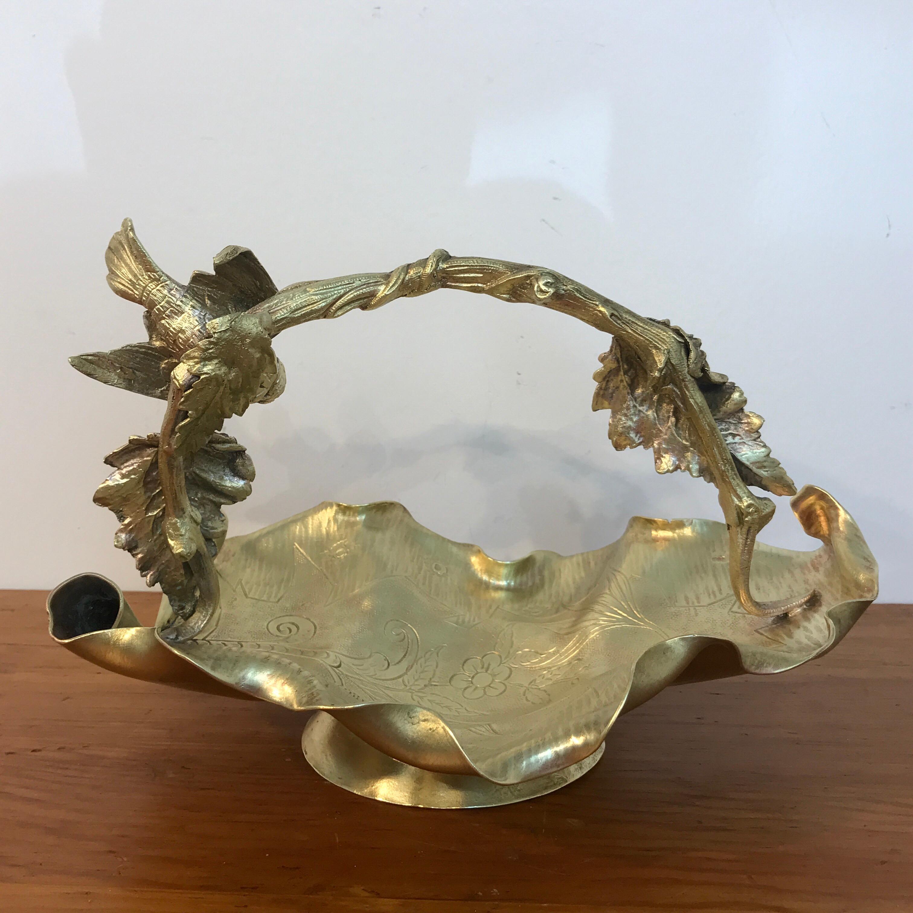 Austrian Gilt Bronze Bird Motif Basket For Sale 2